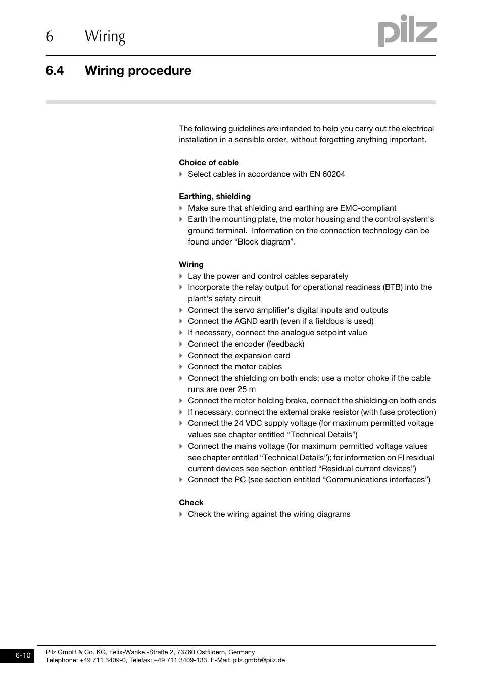 Wiring procedure, 6wiring, 4 wiring procedure | Pilz PMCprimo DriveP.01/AA0/4/0/0/208-480VAC User Manual | Page 114 / 220