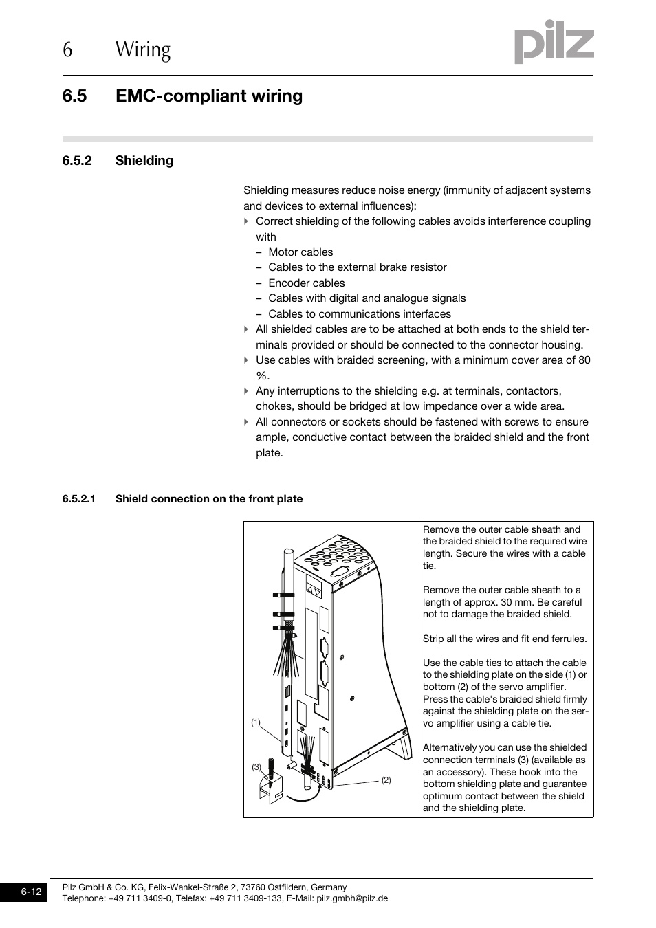 2 shielding, 1 shield connection on the front plate, 6wiring | 5 emc-compliant wiring | Pilz PMCprimo DriveP.01/AA0/4/0/0/208-480VAC User Manual | Page 116 / 220