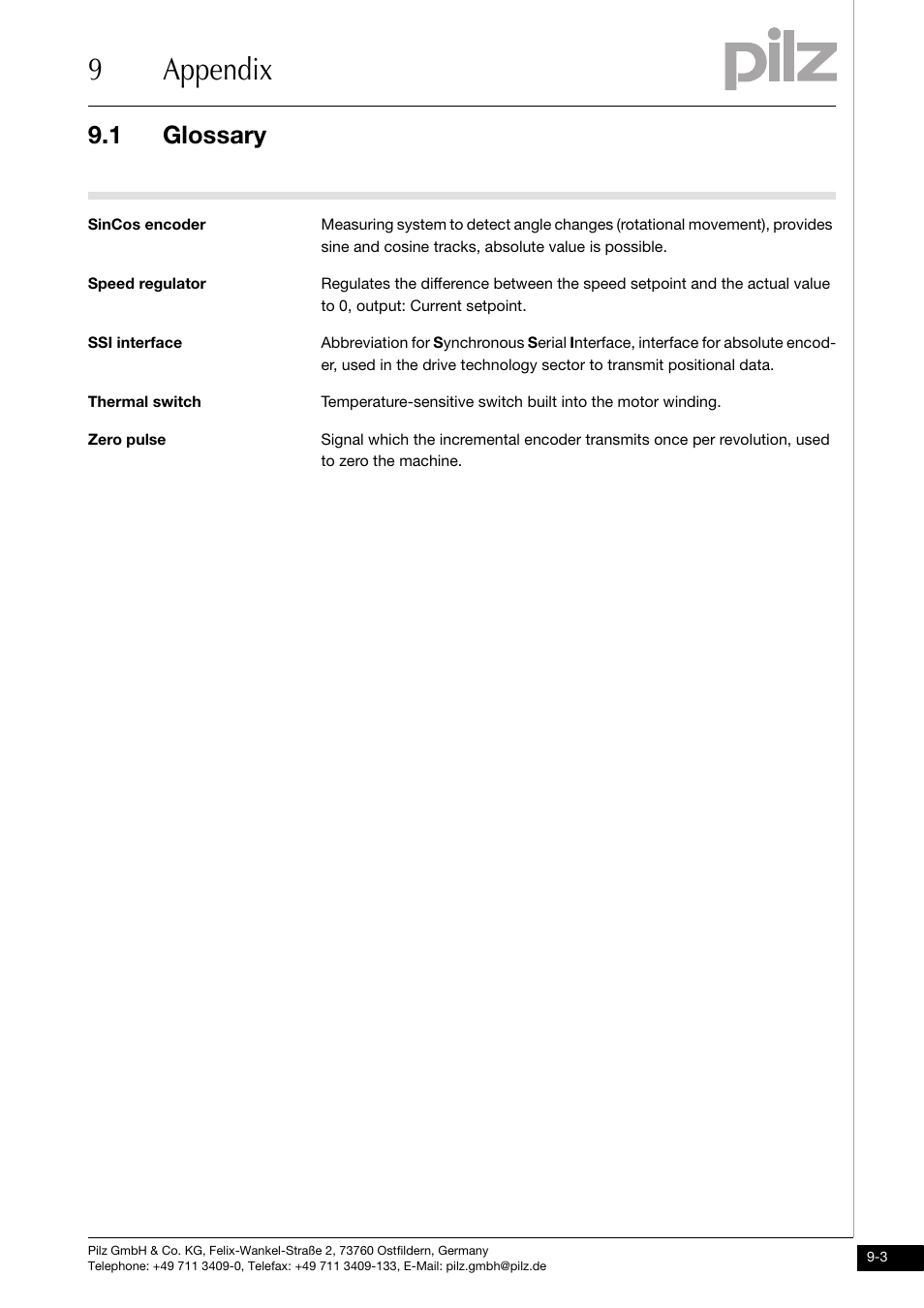 9appendix, 1 glossary | Pilz PMCprimo DriveP.01/AA0/4/0/0/208-480VAC User Manual | Page 214 / 220