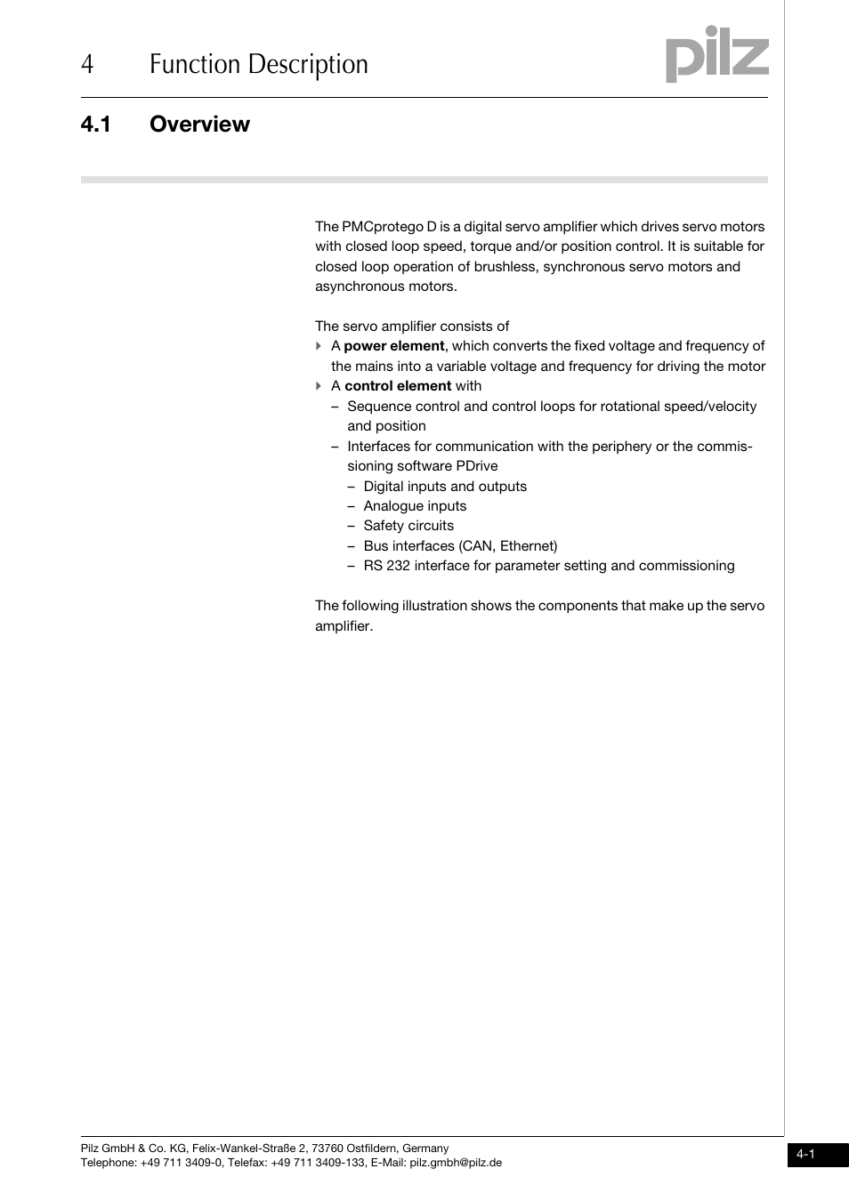 Function description, Overview, 4function description | 1 overview | Pilz PMCprimo DriveP.01/AA0/4/0/0/208-480VAC User Manual | Page 33 / 220