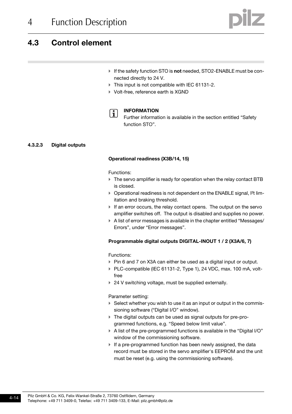 3 digital outputs, 4function description, 3 control element | Pilz PMCprimo DriveP.01/AA0/4/0/0/208-480VAC User Manual | Page 46 / 220