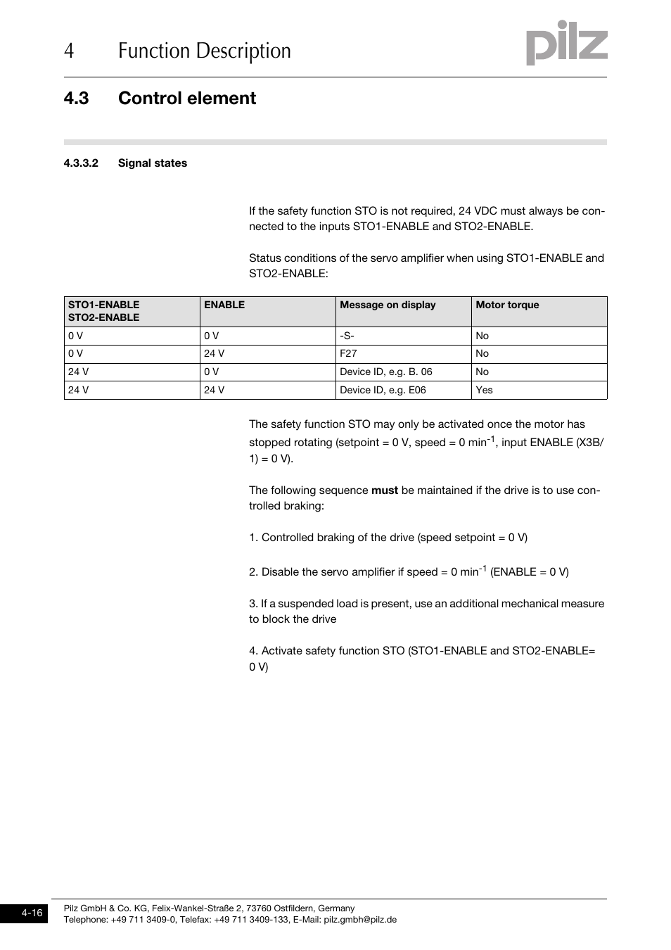 2 signal states, 4function description, 3 control element | Pilz PMCprimo DriveP.01/AA0/4/0/0/208-480VAC User Manual | Page 48 / 220