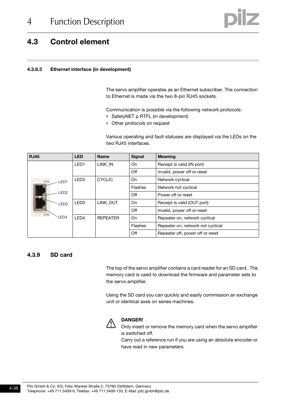 3 ethernet interface (in development), 9 sd card, 4function description | 3 control element | Pilz PMCprimo DriveP.01/AA0/4/0/0/208-480VAC User Manual | Page 70 / 220