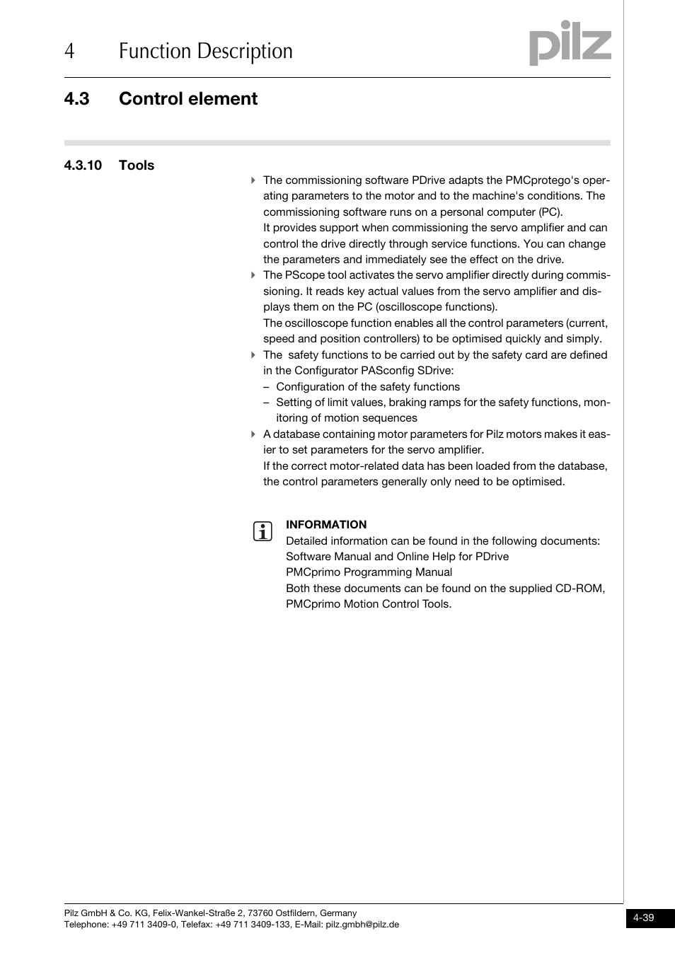 10 tools, 4function description, 3 control element | Pilz PMCprimo DriveP.01/AA0/4/0/0/208-480VAC User Manual | Page 71 / 220