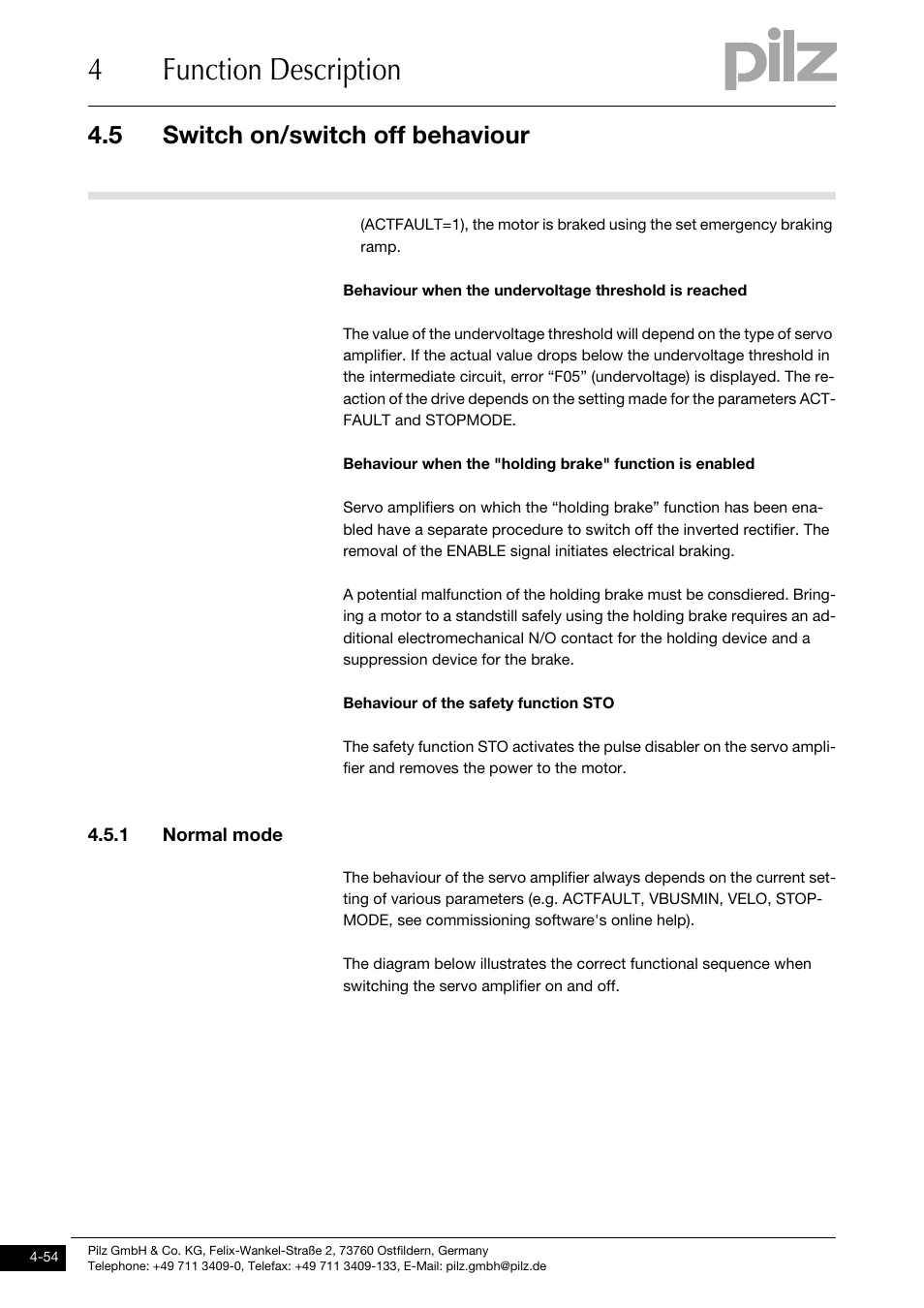1 normal mode, 4function description, 5 switch on/switch off behaviour | Pilz PMCprimo DriveP.01/AA0/4/0/0/208-480VAC User Manual | Page 86 / 220