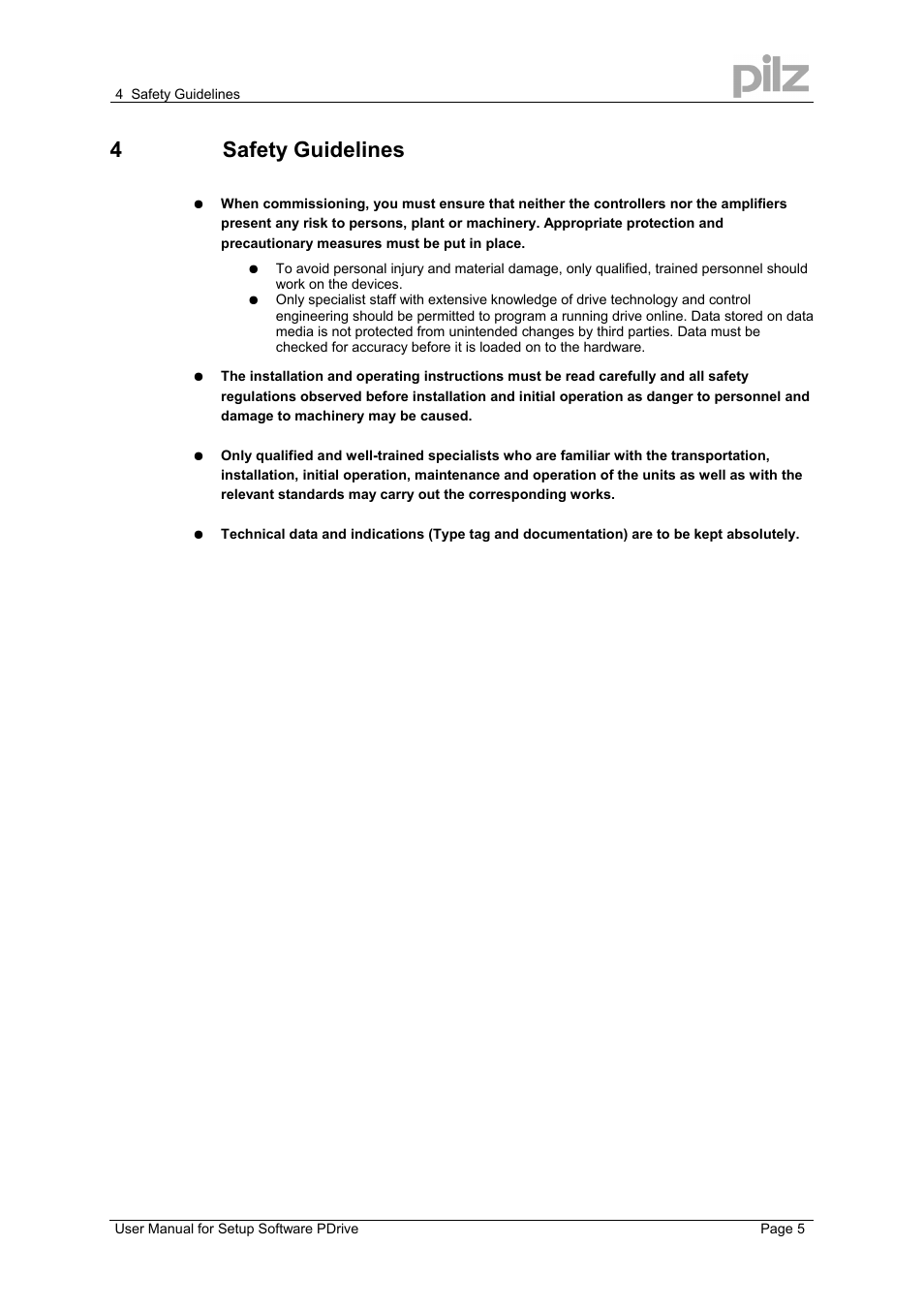 4safety guidelines | Pilz PMCprimo DriveP.12/AA0/4/0/0/208-480VAC User Manual | Page 5 / 57