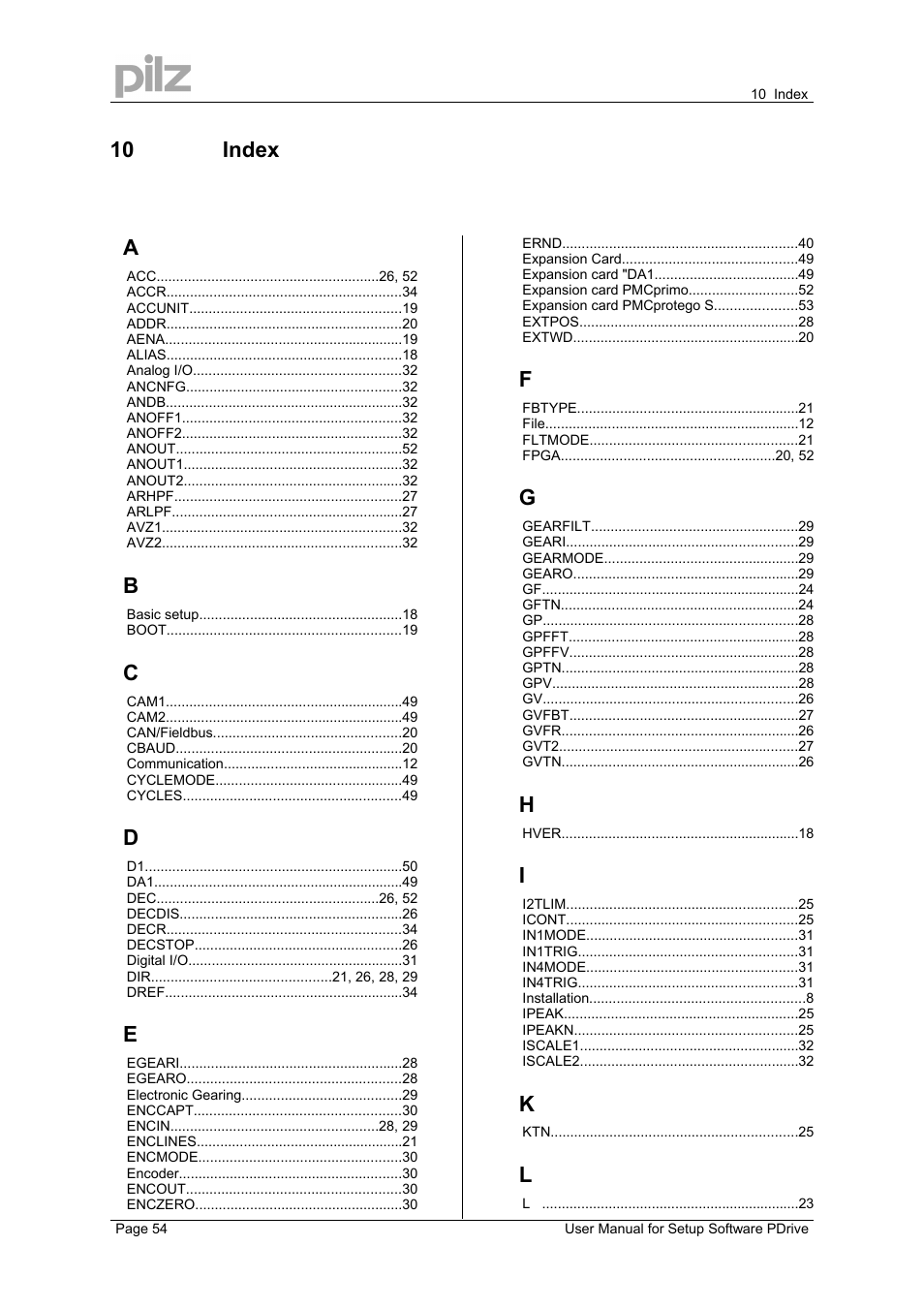 10 index a | Pilz PMCprimo DriveP.12/AA0/4/0/0/208-480VAC User Manual | Page 54 / 57