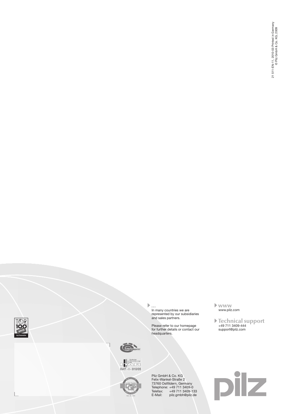 Technical support | Pilz PMCprimo DriveP.12/AA0/4/0/0/208-480VAC User Manual | Page 57 / 57