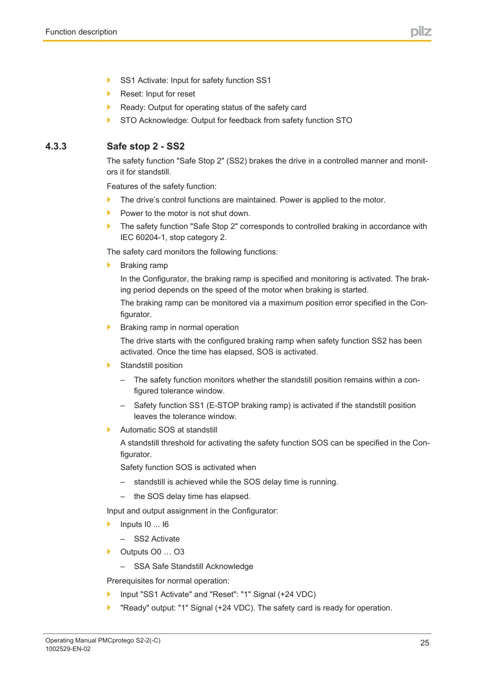 3 safe stop 2 - ss2, Safe stop 2 ­ ss2 | Pilz PMCprimo DriveP.06/AA0/4/0/0/208-480VAC User Manual | Page 25 / 76
