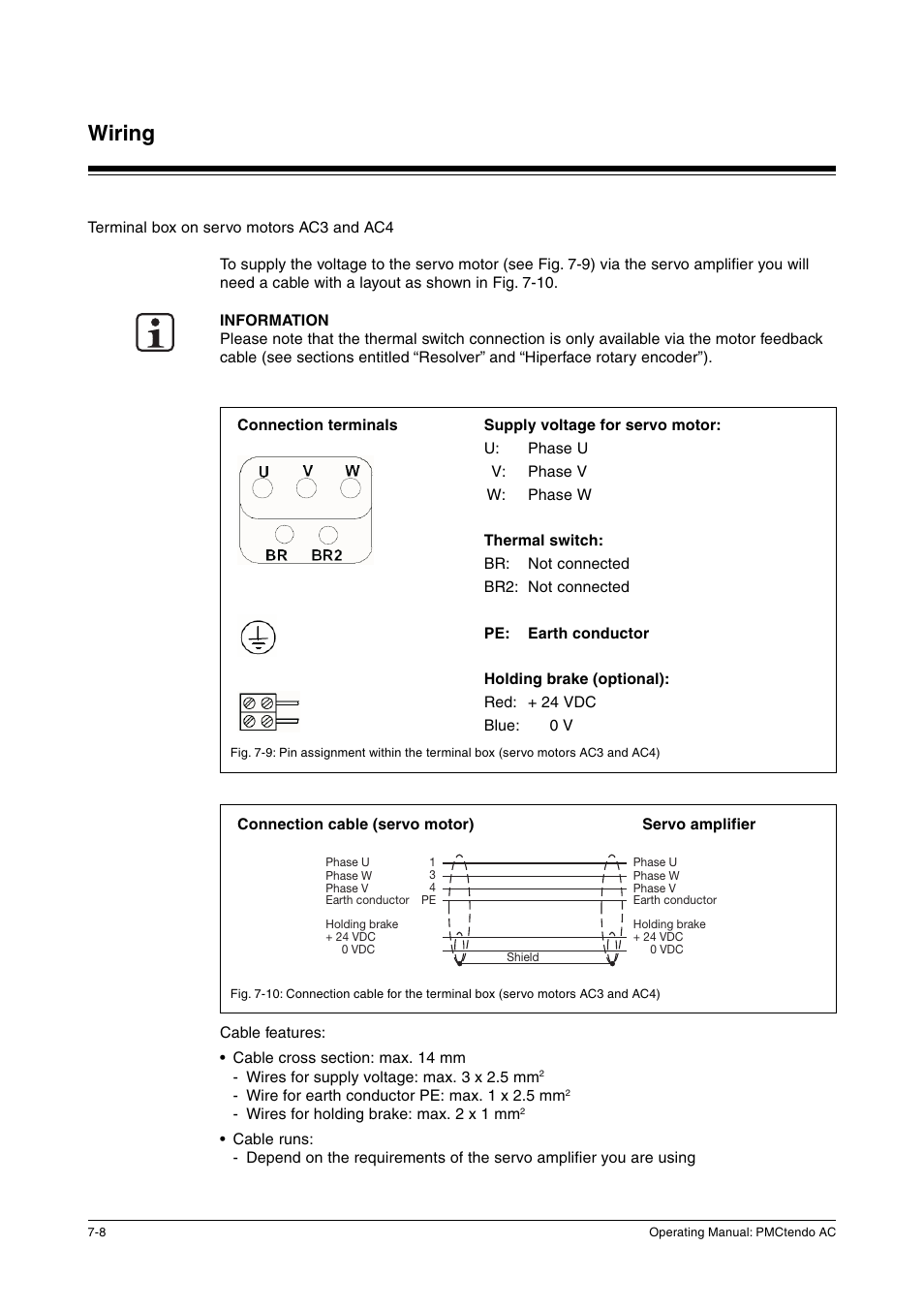 Terminal box on servo motors ac3 and ac4, Wiring | Pilz Cable PMCprimoDrive>Mod-Profibus:L=0,45m User Manual | Page 34 / 88