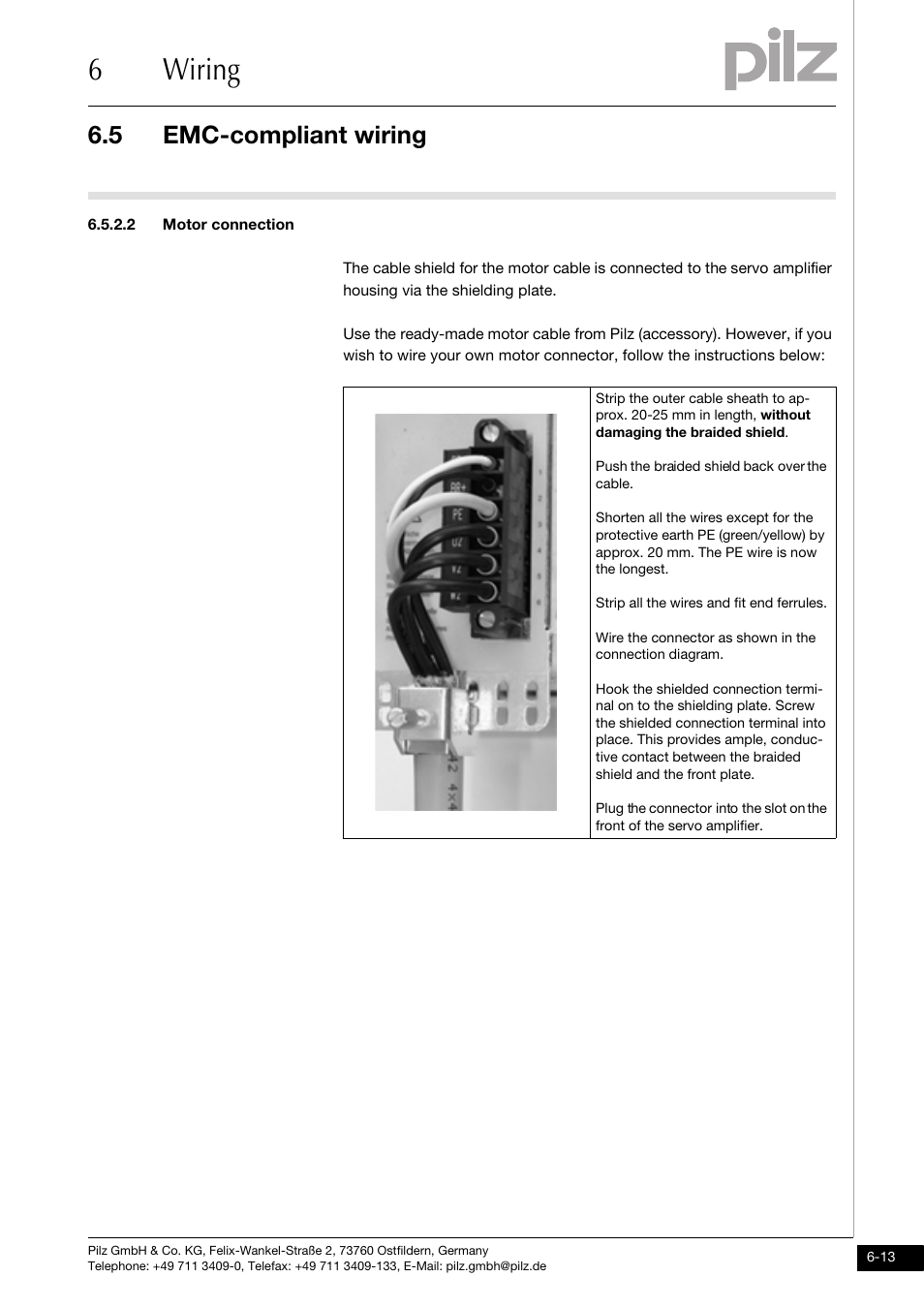 2 motor connection, 6wiring, 5 emc-compliant wiring | Pilz PMCtendo DD5.03/000/0/0/0/110-230VAC User Manual | Page 103 / 209