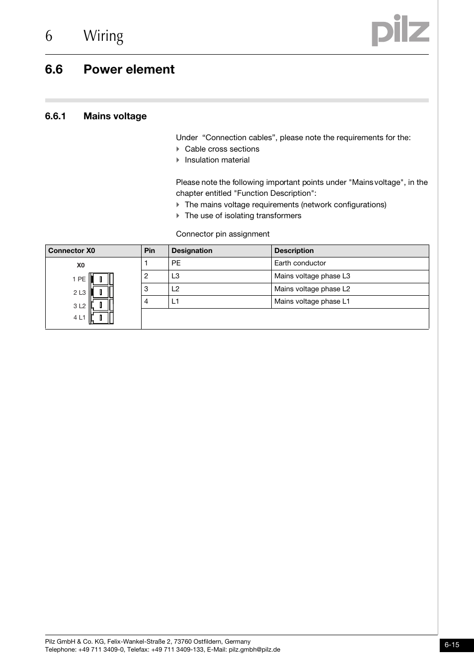 Power element, 1 mains voltage, 6wiring | 6 power element | Pilz PMCtendo DD5.03/000/0/0/0/110-230VAC User Manual | Page 105 / 209