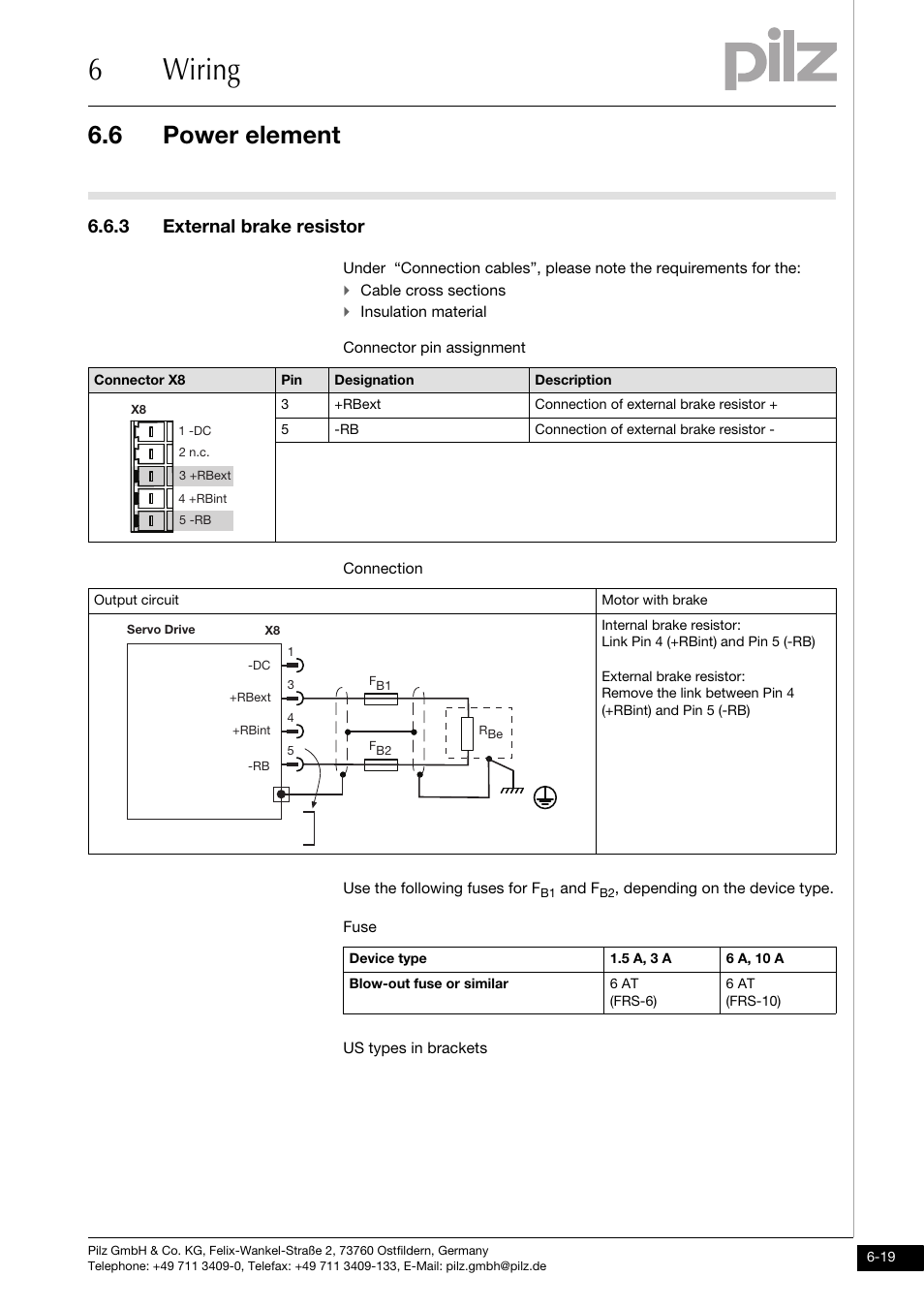 3 external brake resistor, 6wiring, 6 power element | Pilz PMCtendo DD5.03/000/0/0/0/110-230VAC User Manual | Page 109 / 209