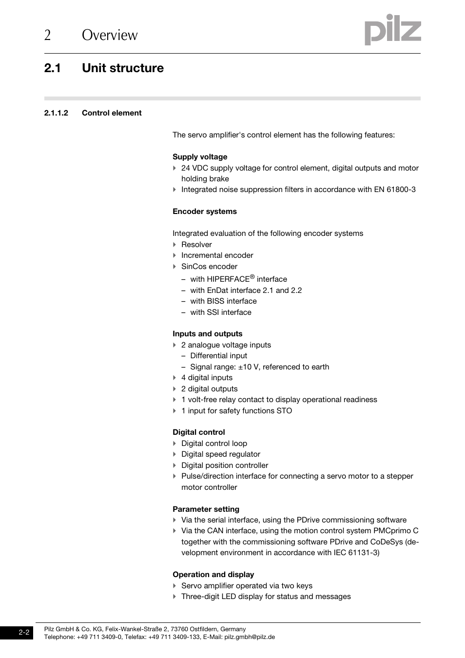 2 control element, 2overview, 1 unit structure | Pilz PMCtendo DD5.03/000/0/0/0/110-230VAC User Manual | Page 12 / 209