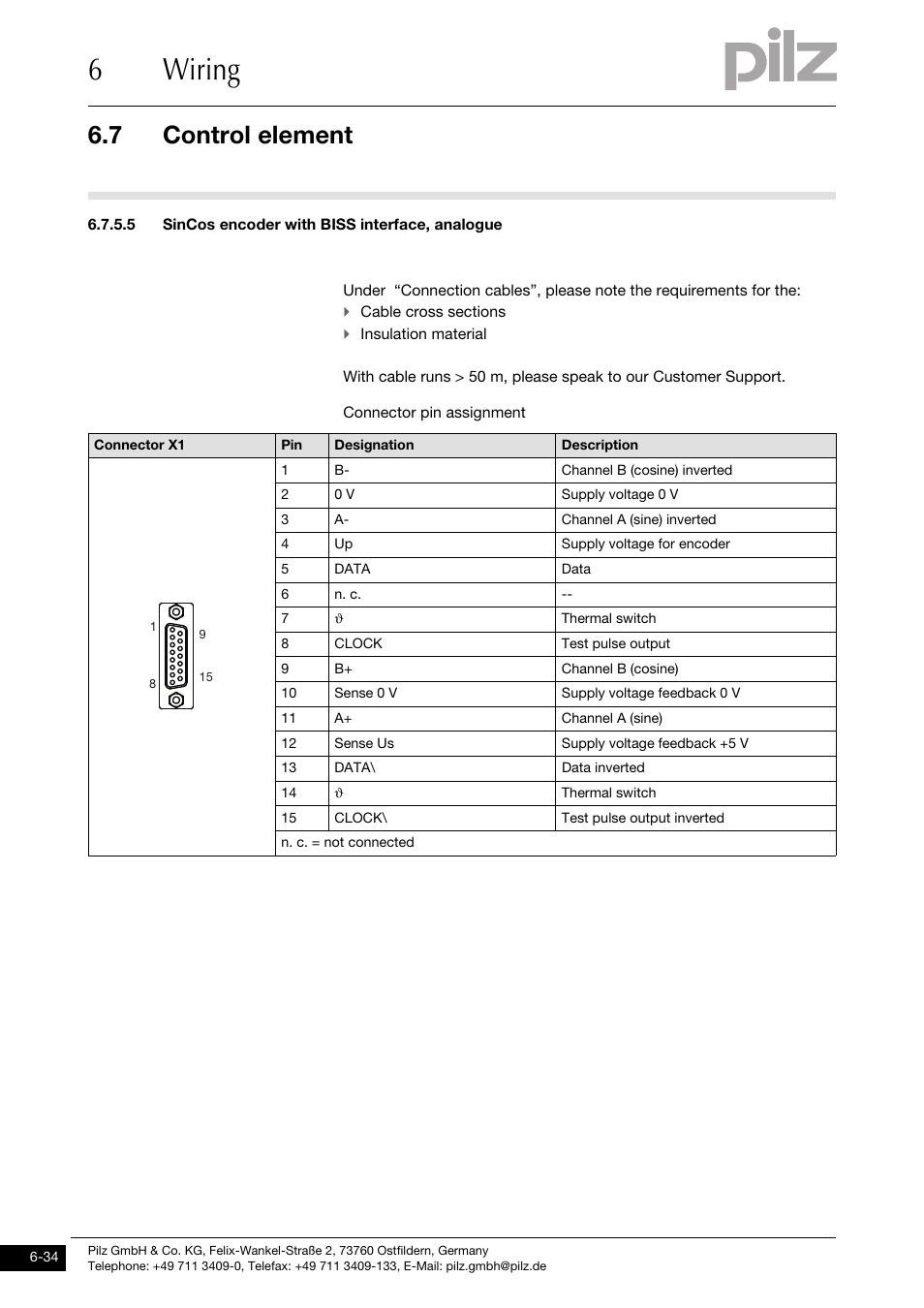 5 sincos encoder with biss interface, analogue, 6wiring, 7 control element | Pilz PMCtendo DD5.03/000/0/0/0/110-230VAC User Manual | Page 124 / 209