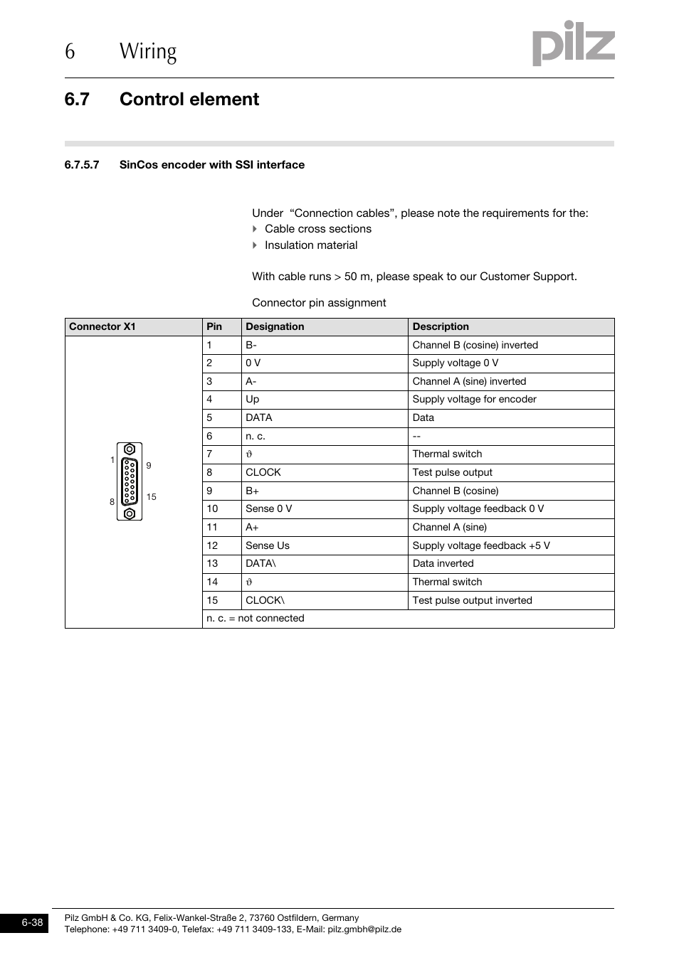 7 sincos encoder with ssi interface, 6wiring, 7 control element | Pilz PMCtendo DD5.03/000/0/0/0/110-230VAC User Manual | Page 128 / 209