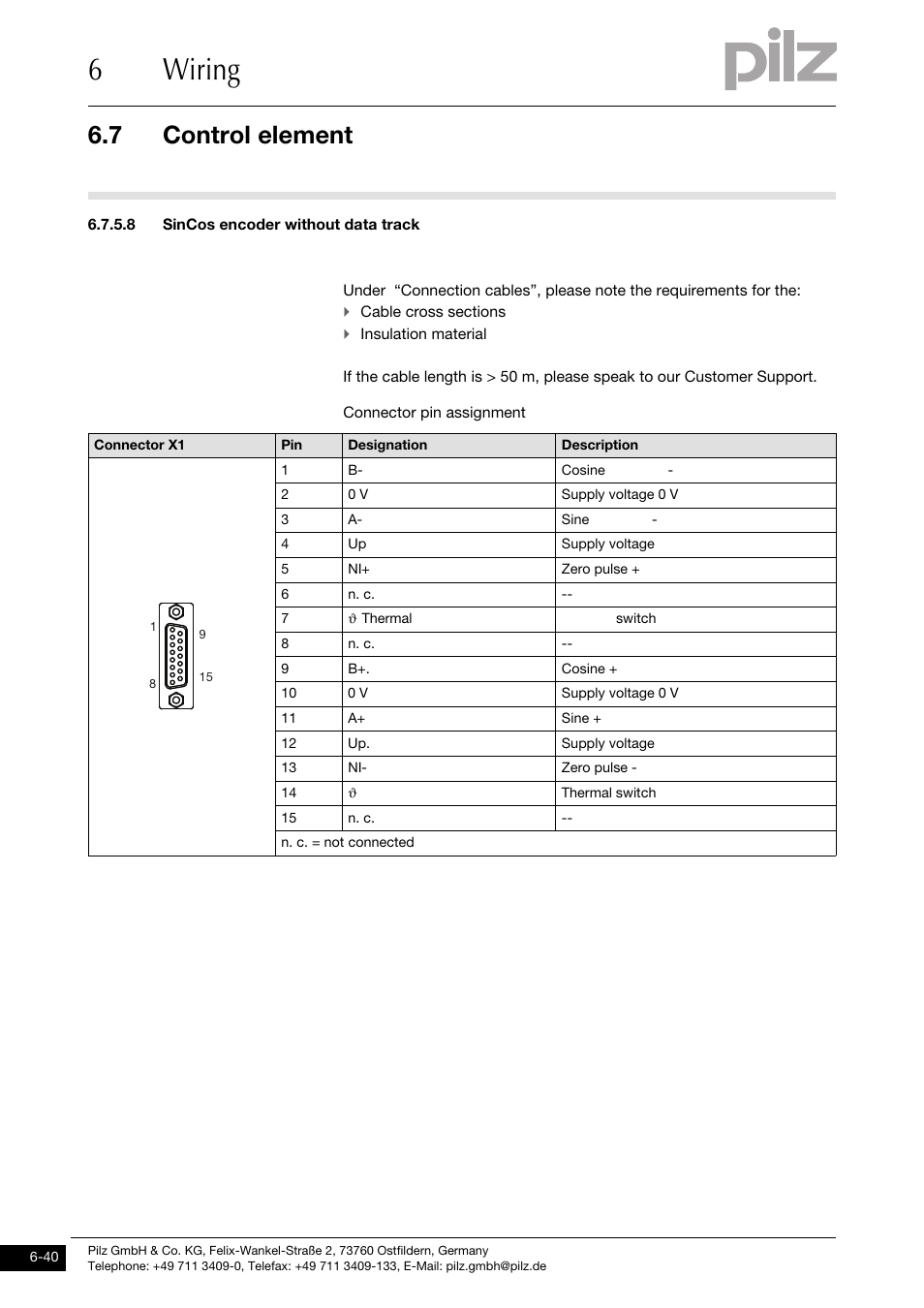 8 sincos encoder without data track, 6wiring, 7 control element | Pilz PMCtendo DD5.03/000/0/0/0/110-230VAC User Manual | Page 130 / 209