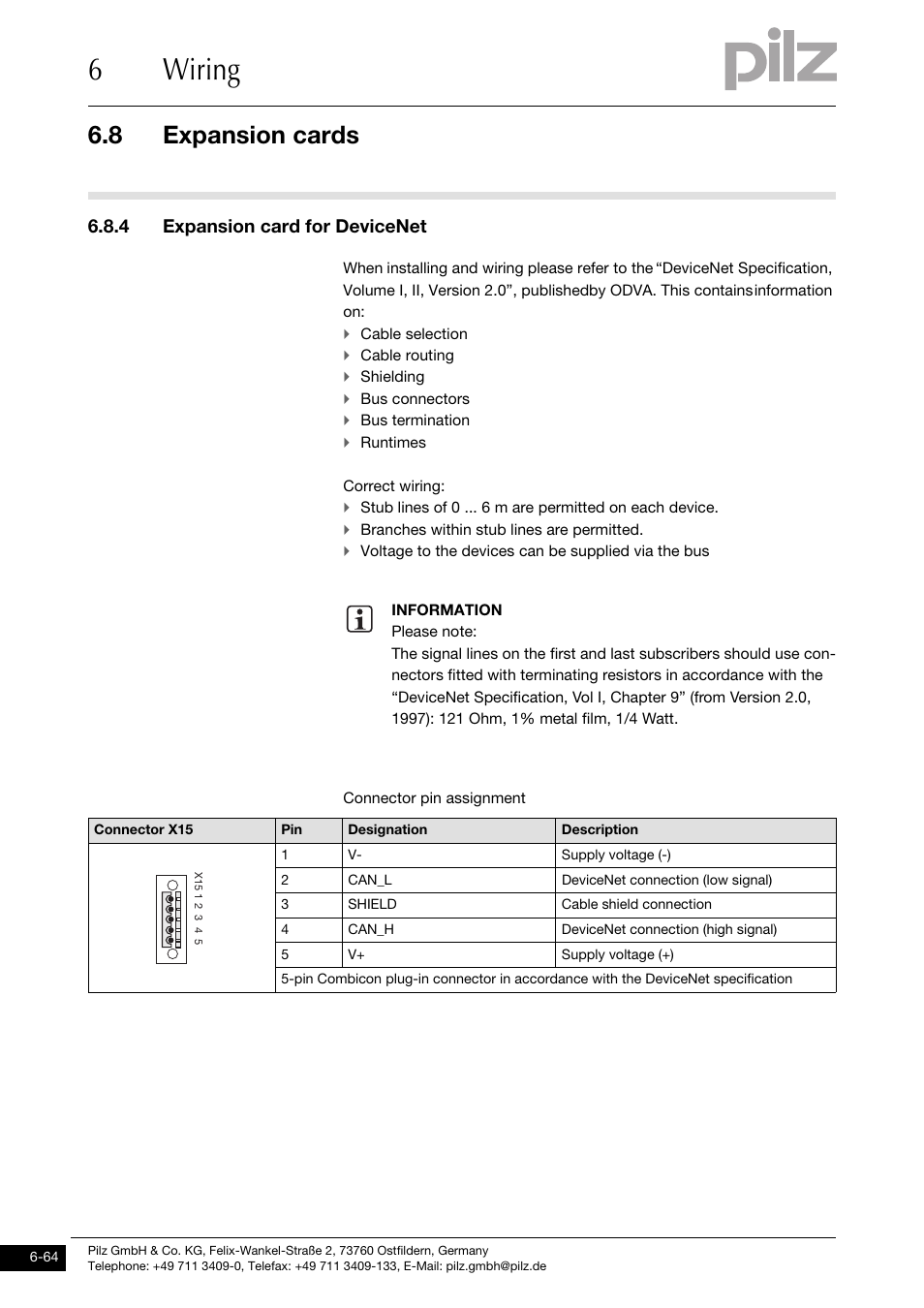 4 expansion card for devicenet, 6wiring, 8 expansion cards | Pilz PMCtendo DD5.03/000/0/0/0/110-230VAC User Manual | Page 154 / 209
