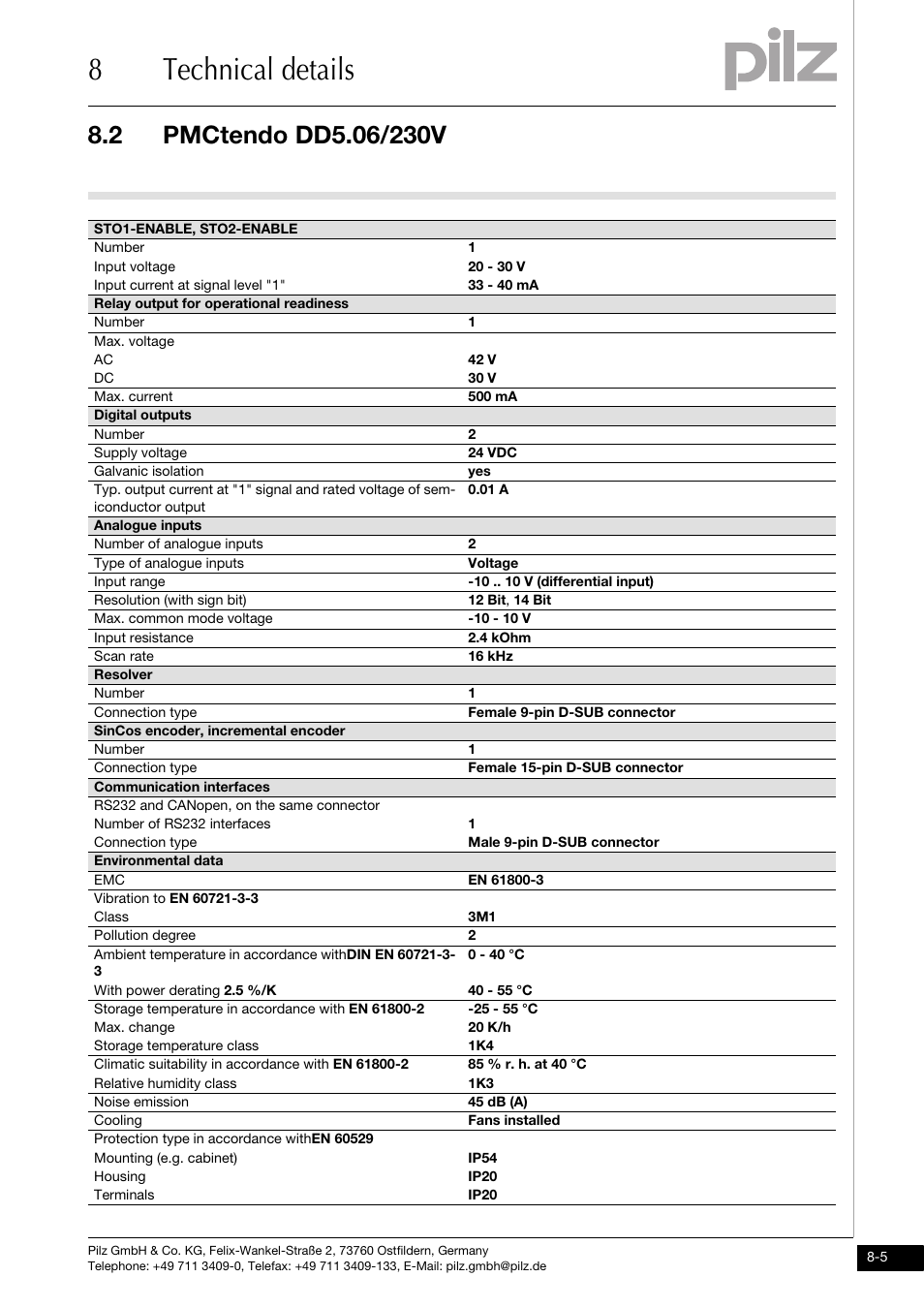 8technical details | Pilz PMCtendo DD5.03/000/0/0/0/110-230VAC User Manual | Page 177 / 209
