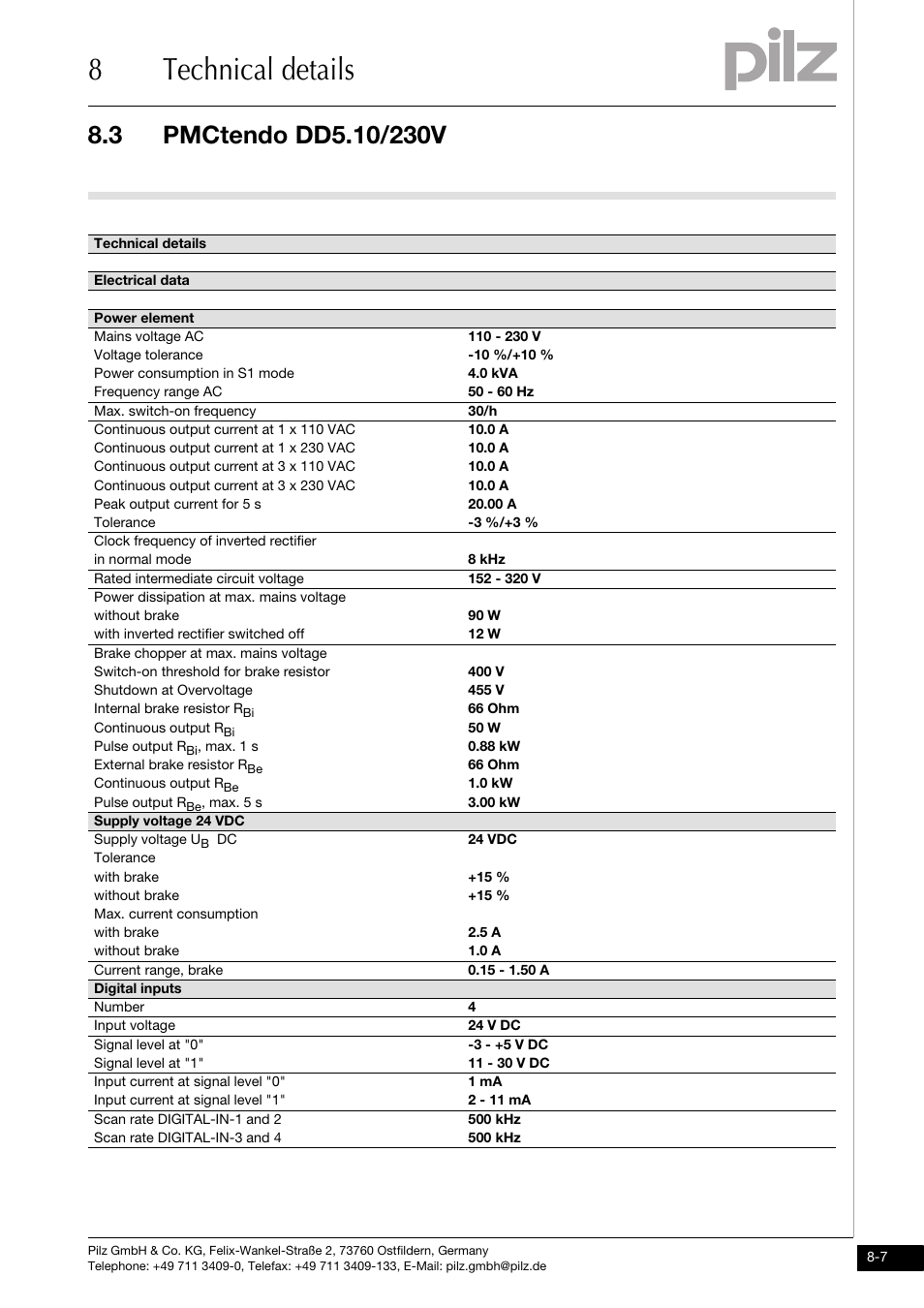 8technical details | Pilz PMCtendo DD5.03/000/0/0/0/110-230VAC User Manual | Page 179 / 209