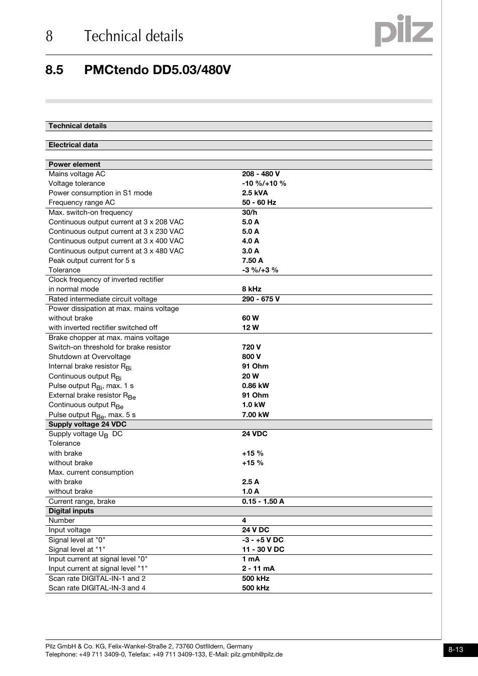 8technical details | Pilz PMCtendo DD5.03/000/0/0/0/110-230VAC User Manual | Page 185 / 209