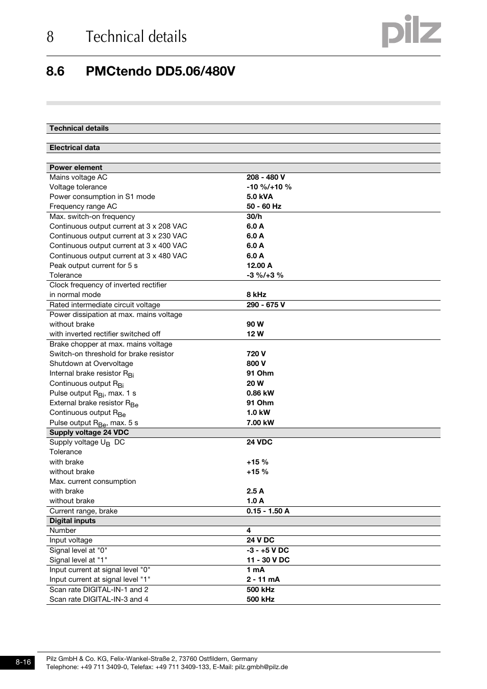 8technical details | Pilz PMCtendo DD5.03/000/0/0/0/110-230VAC User Manual | Page 188 / 209