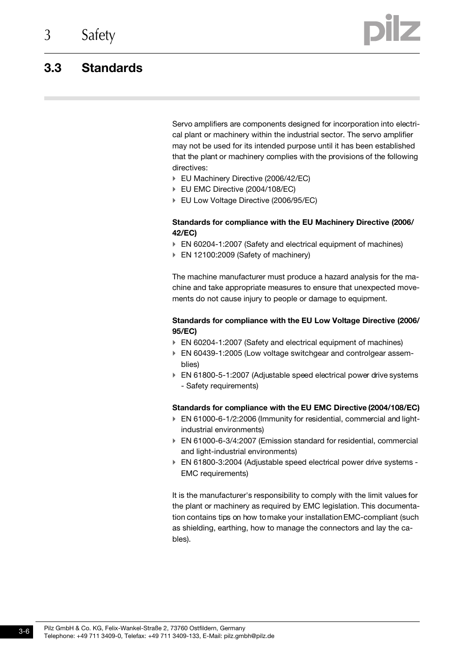 Standards, 3safety, 3 standards | Pilz PMCtendo DD5.03/000/0/0/0/110-230VAC User Manual | Page 24 / 209