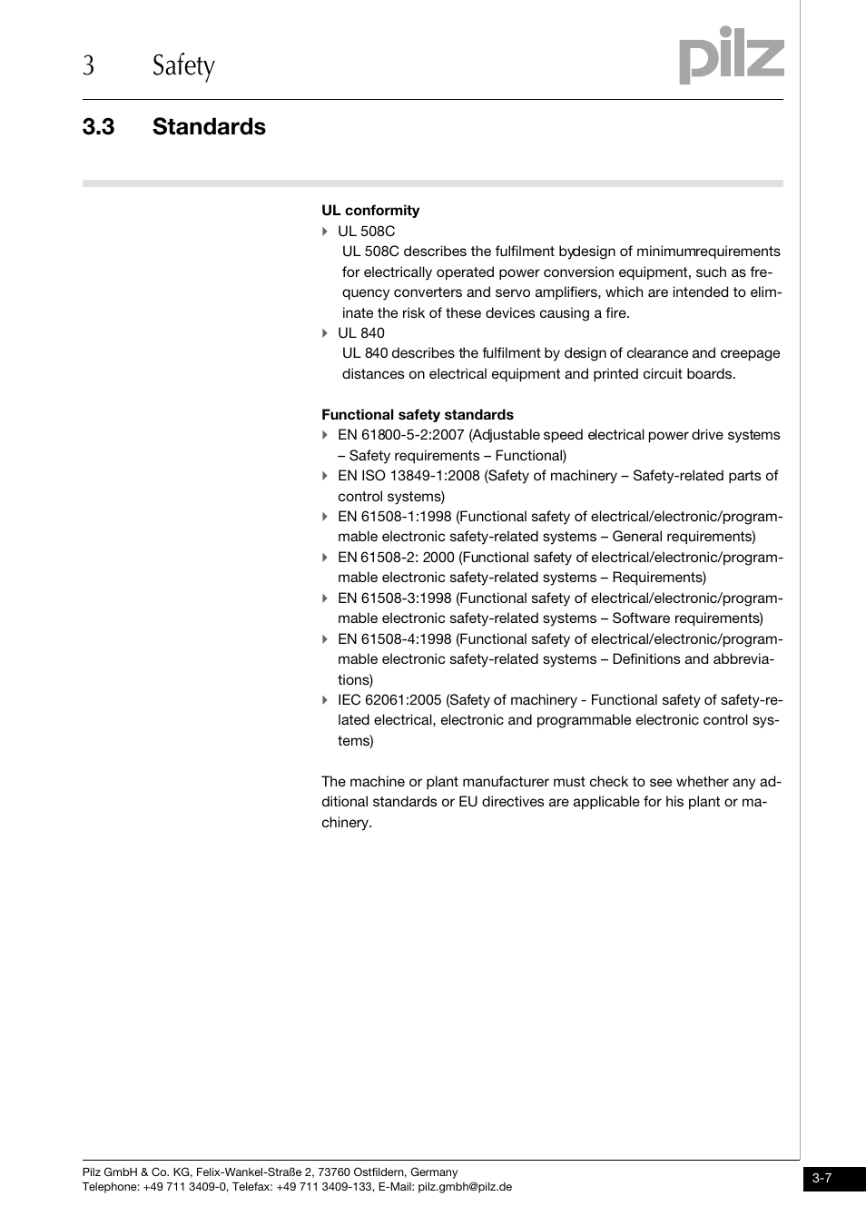 3safety, 3 standards | Pilz PMCtendo DD5.03/000/0/0/0/110-230VAC User Manual | Page 25 / 209