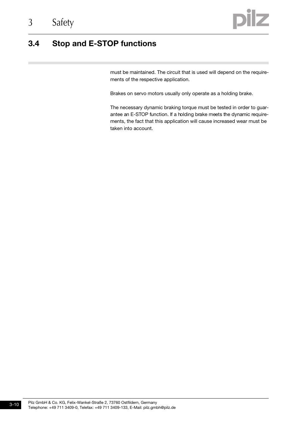 3safety, 4 stop and e-stop functions | Pilz PMCtendo DD5.03/000/0/0/0/110-230VAC User Manual | Page 28 / 209