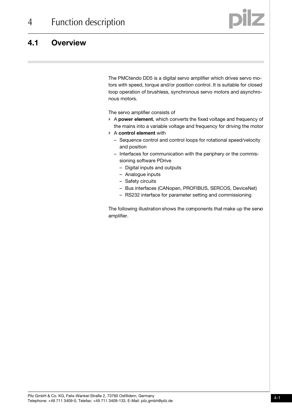 4 function description, Overview, 4function description | 1 overview | Pilz PMCtendo DD5.03/000/0/0/0/110-230VAC User Manual | Page 29 / 209