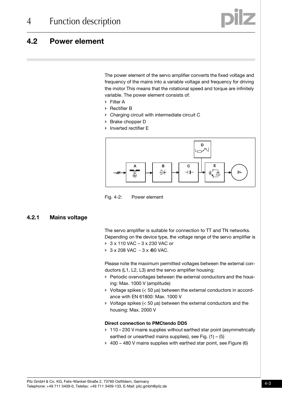Power element, 1 mains voltage, 4function description | 2 power element | Pilz PMCtendo DD5.03/000/0/0/0/110-230VAC User Manual | Page 31 / 209