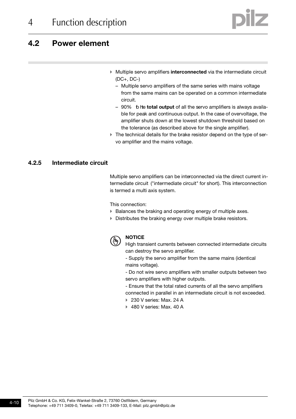 5 intermediate circuit, 4function description, 2 power element | Pilz PMCtendo DD5.03/000/0/0/0/110-230VAC User Manual | Page 38 / 209