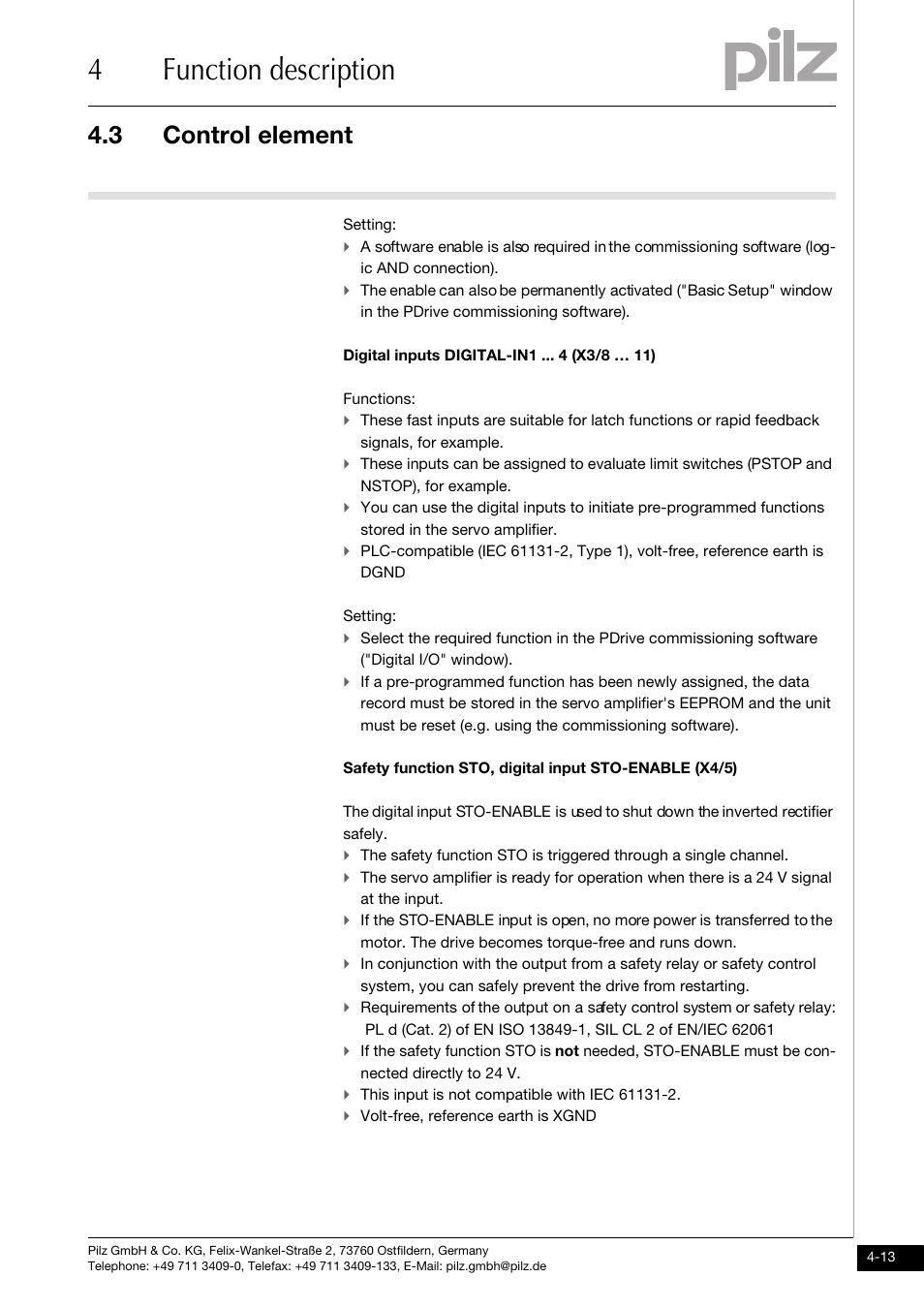 4function description, 3 control element | Pilz PMCtendo DD5.03/000/0/0/0/110-230VAC User Manual | Page 41 / 209