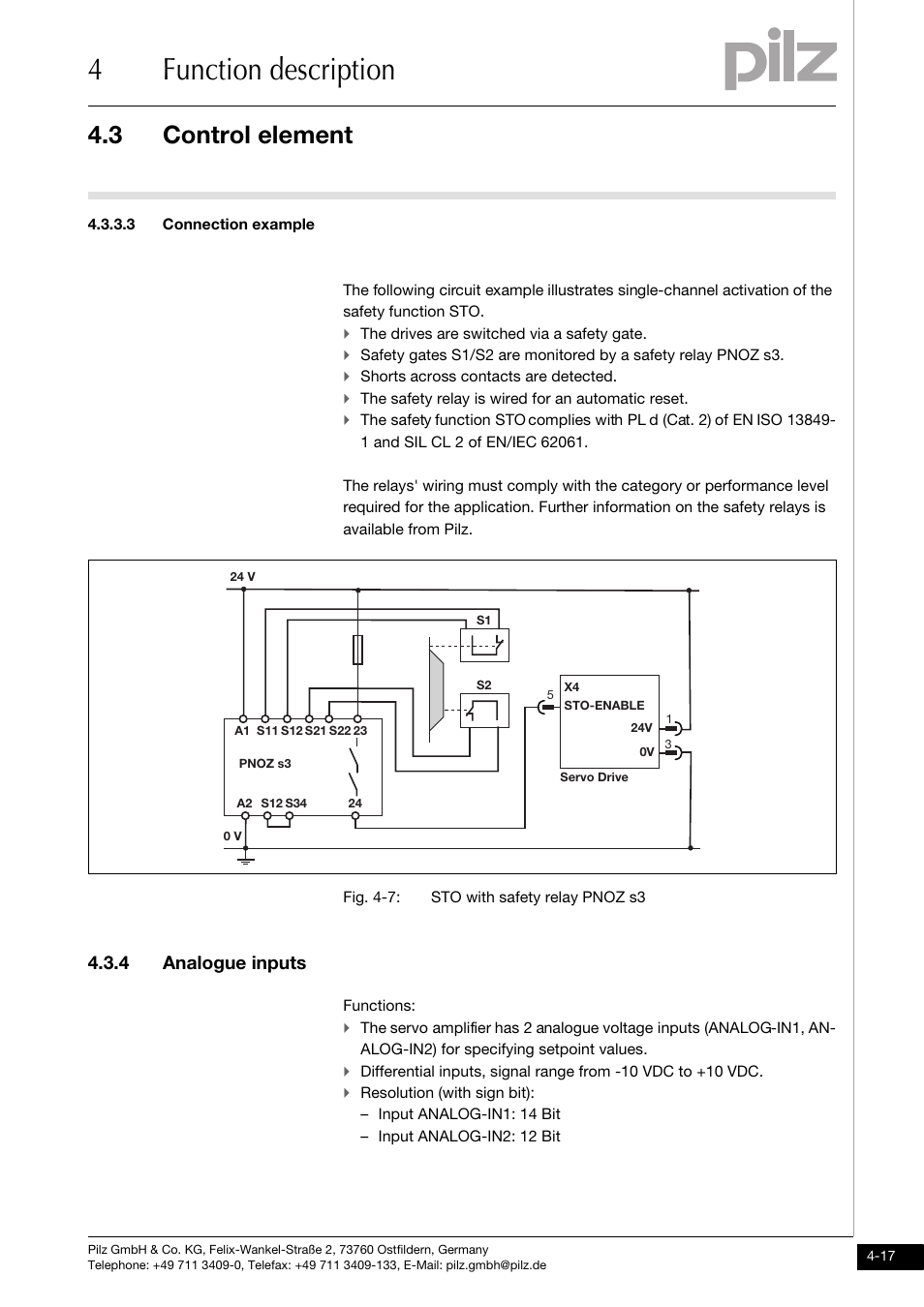 3 connection example, 4 analogue inputs, 4function description | 3 control element | Pilz PMCtendo DD5.03/000/0/0/0/110-230VAC User Manual | Page 45 / 209