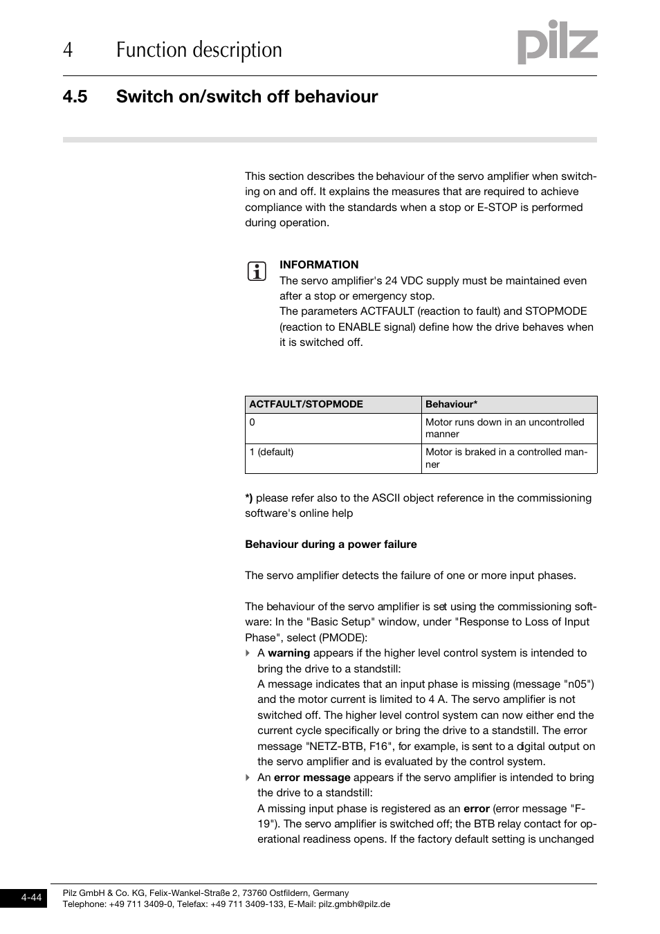 Switch on/switch off behaviour, 4function description, 5 switch on/switch off behaviour | Pilz PMCtendo DD5.03/000/0/0/0/110-230VAC User Manual | Page 72 / 209