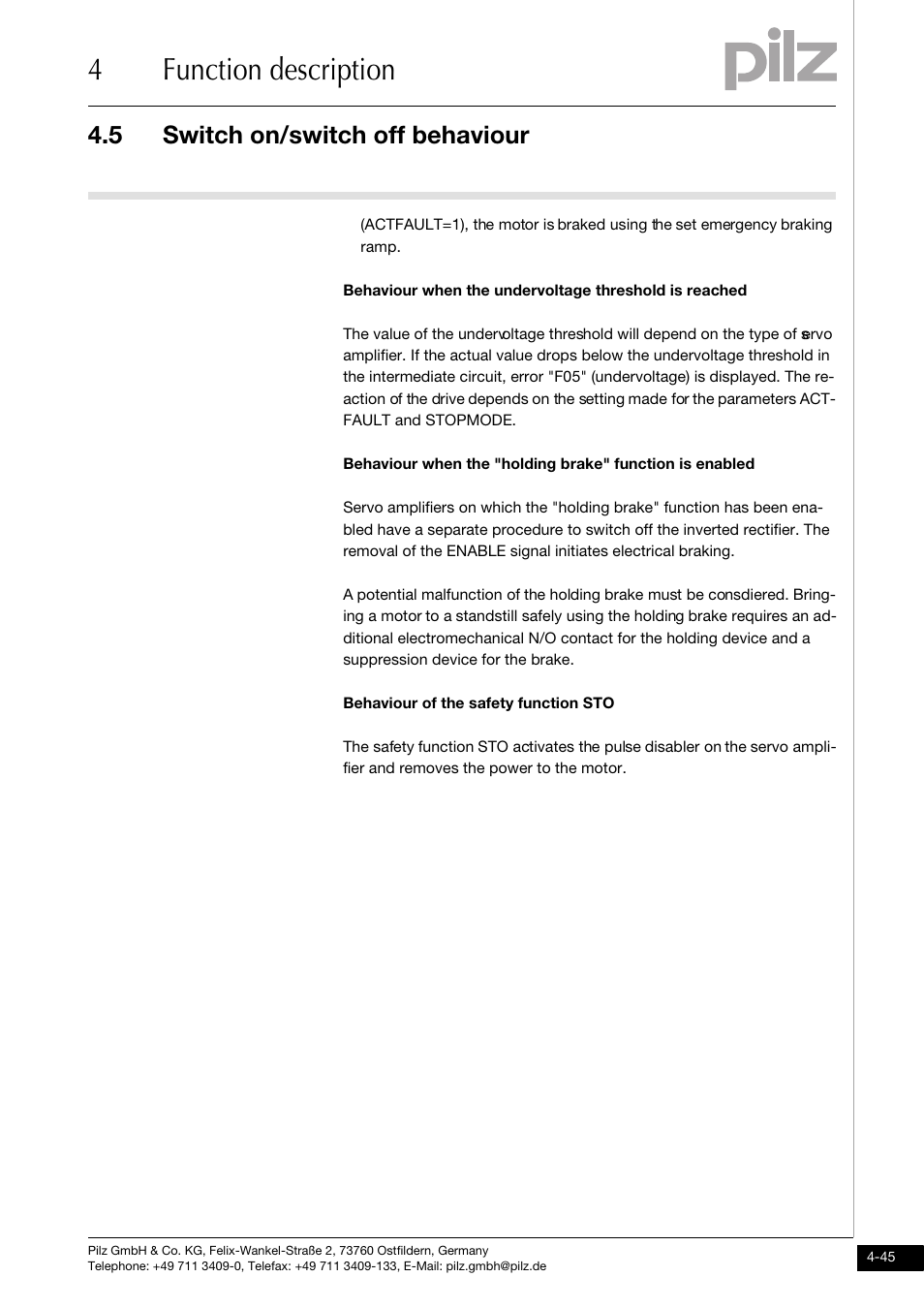 4function description, 5 switch on/switch off behaviour | Pilz PMCtendo DD5.03/000/0/0/0/110-230VAC User Manual | Page 73 / 209