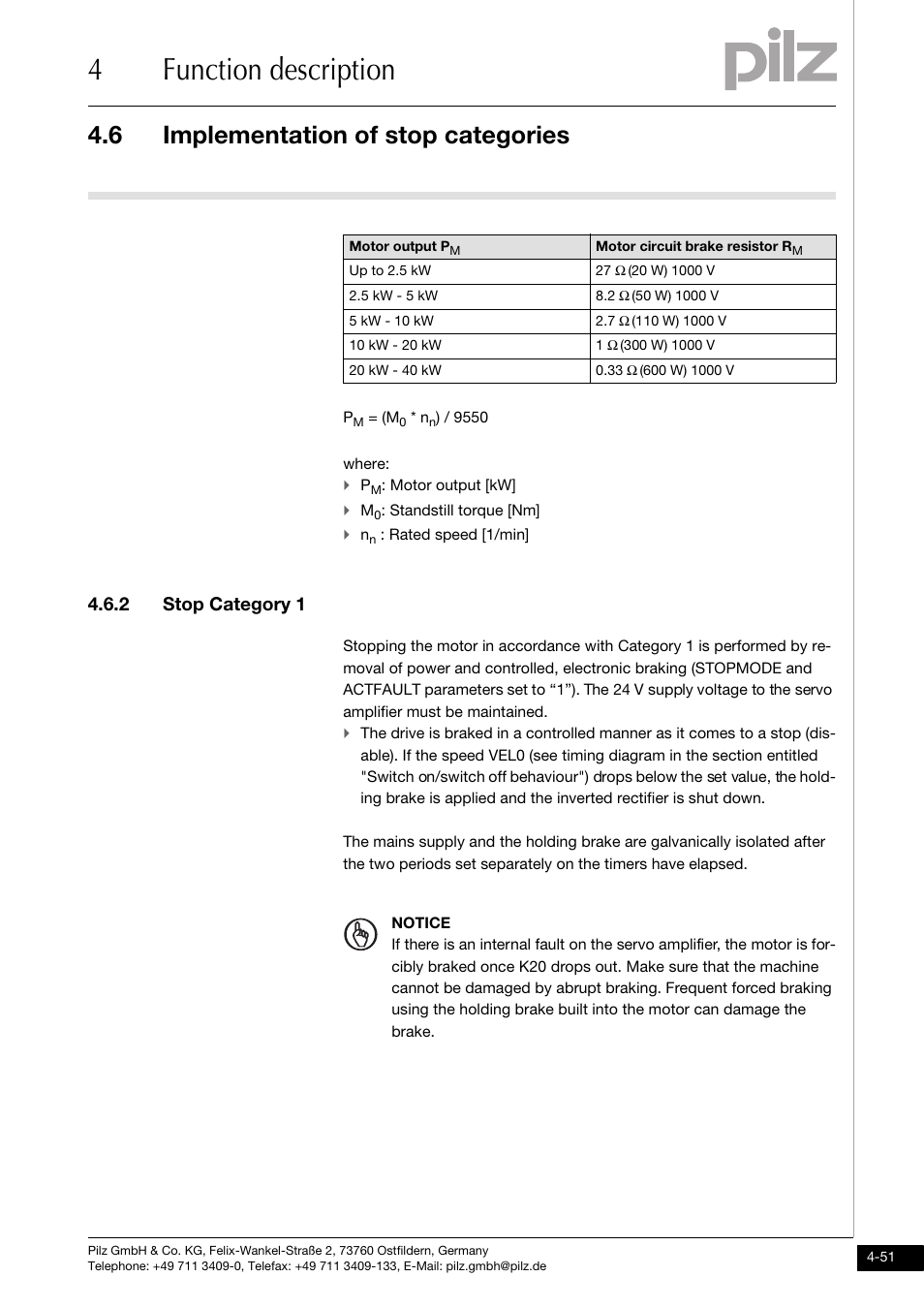 2 stop category 1, 4function description, 6 implementation of stop categories | Pilz PMCtendo DD5.03/000/0/0/0/110-230VAC User Manual | Page 79 / 209