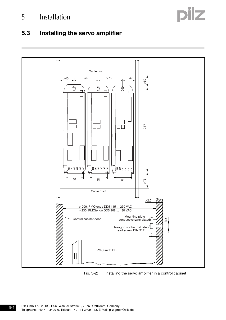 5installation, 3 installing the servo amplifier | Pilz PMCtendo DD5.03/000/0/0/0/110-230VAC User Manual | Page 88 / 209