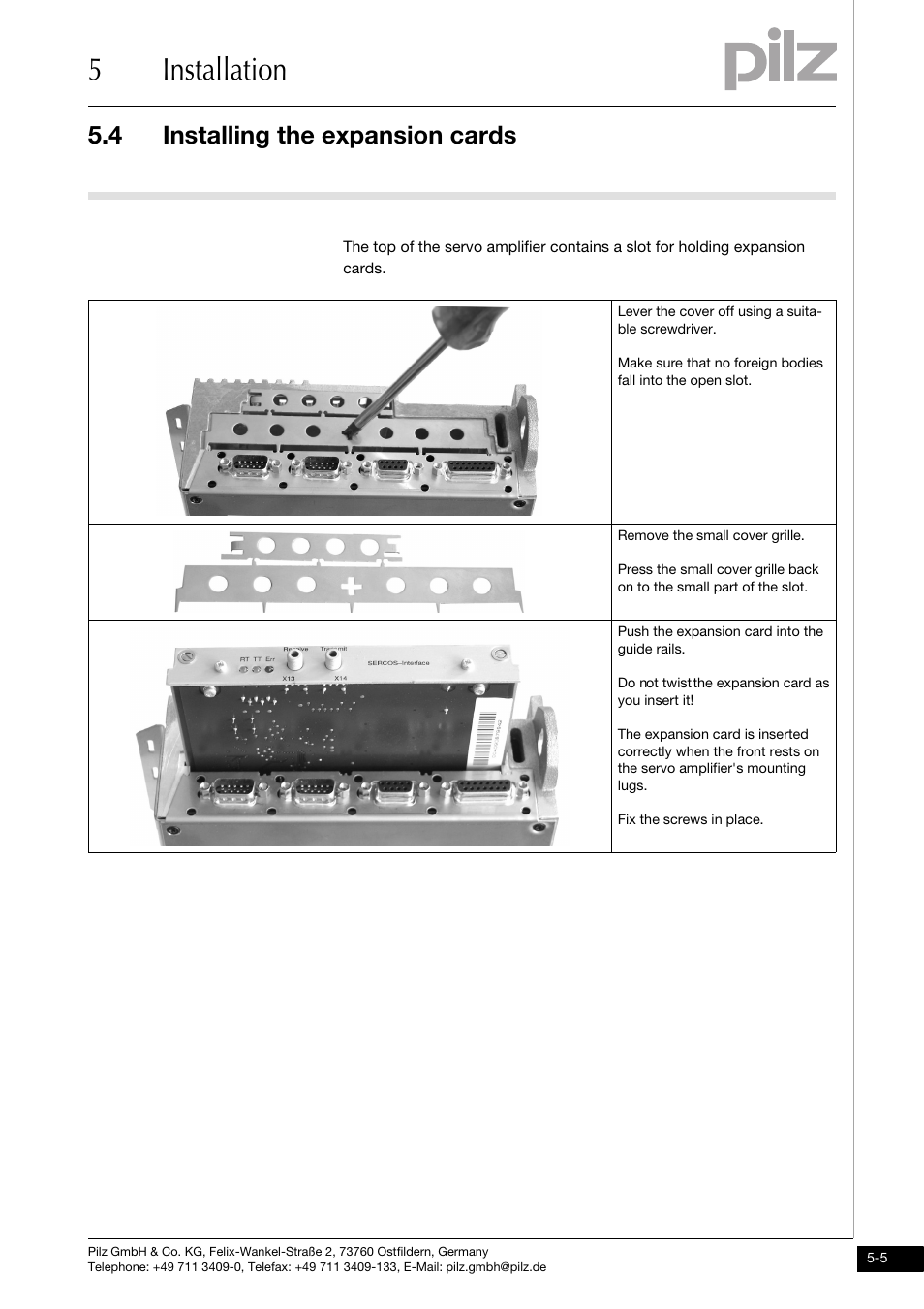 Installing the expansion cards, 5installation, 4 installing the expansion cards | Pilz PMCtendo DD5.03/000/0/0/0/110-230VAC User Manual | Page 89 / 209