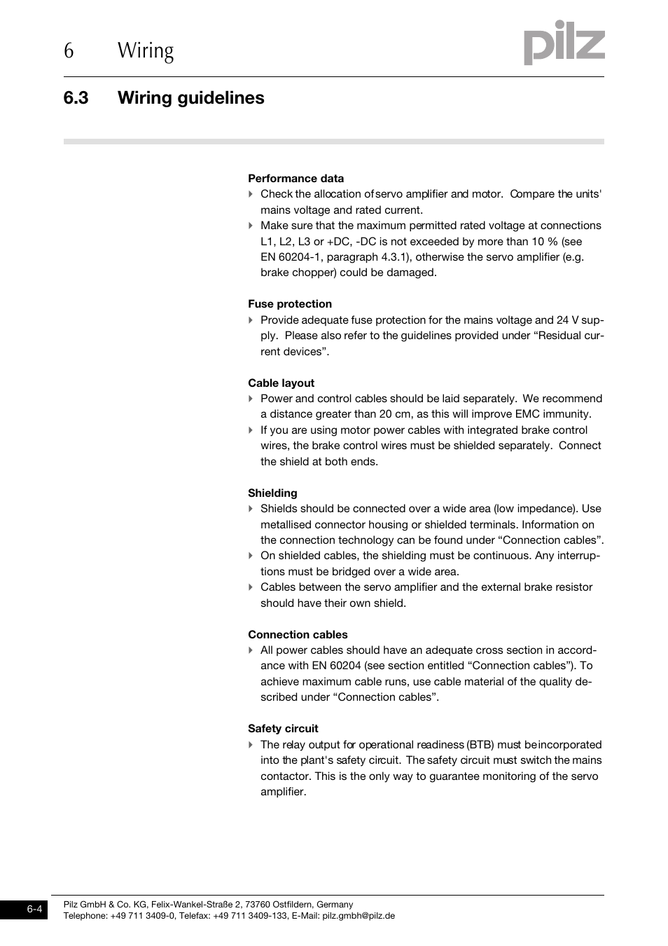 Wiring guidelines, 6wiring, 3 wiring guidelines | Pilz PMCtendo DD5.03/000/0/0/0/110-230VAC User Manual | Page 94 / 209