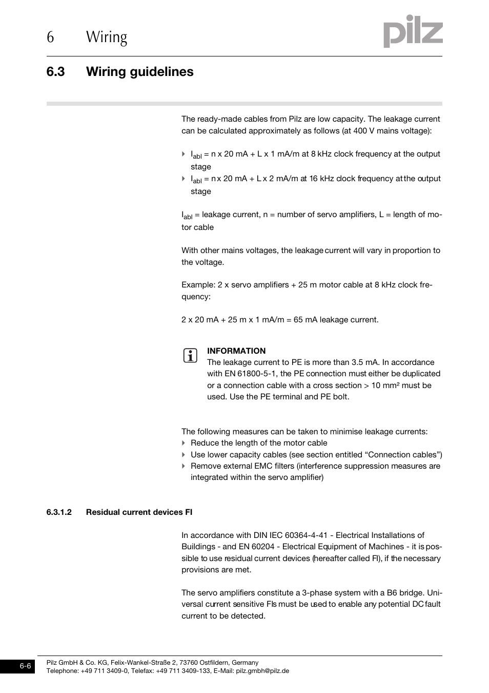 2 residual current devices fi, 6wiring, 3 wiring guidelines | Pilz PMCtendo DD5.03/000/0/0/0/110-230VAC User Manual | Page 96 / 209