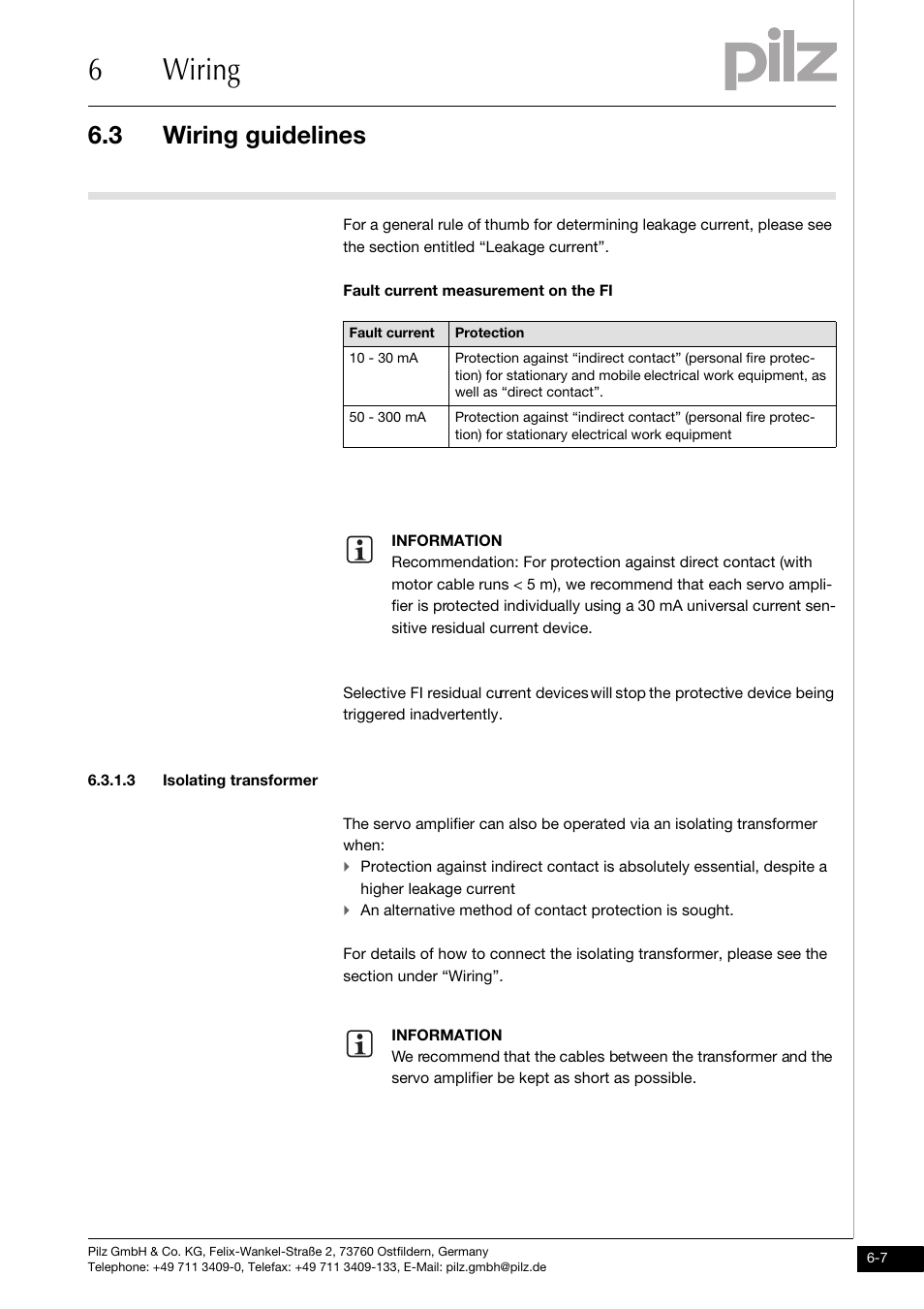 3 isolating transformer, 6wiring, 3 wiring guidelines | Pilz PMCtendo DD5.03/000/0/0/0/110-230VAC User Manual | Page 97 / 209