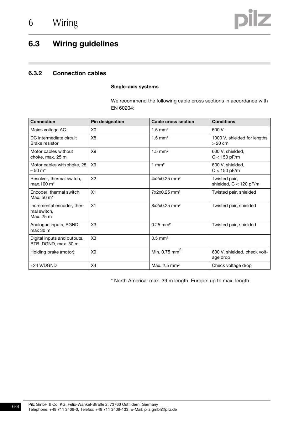 2 connection cables, 6wiring, 3 wiring guidelines | Pilz PMCtendo DD5.03/000/0/0/0/110-230VAC User Manual | Page 98 / 209
