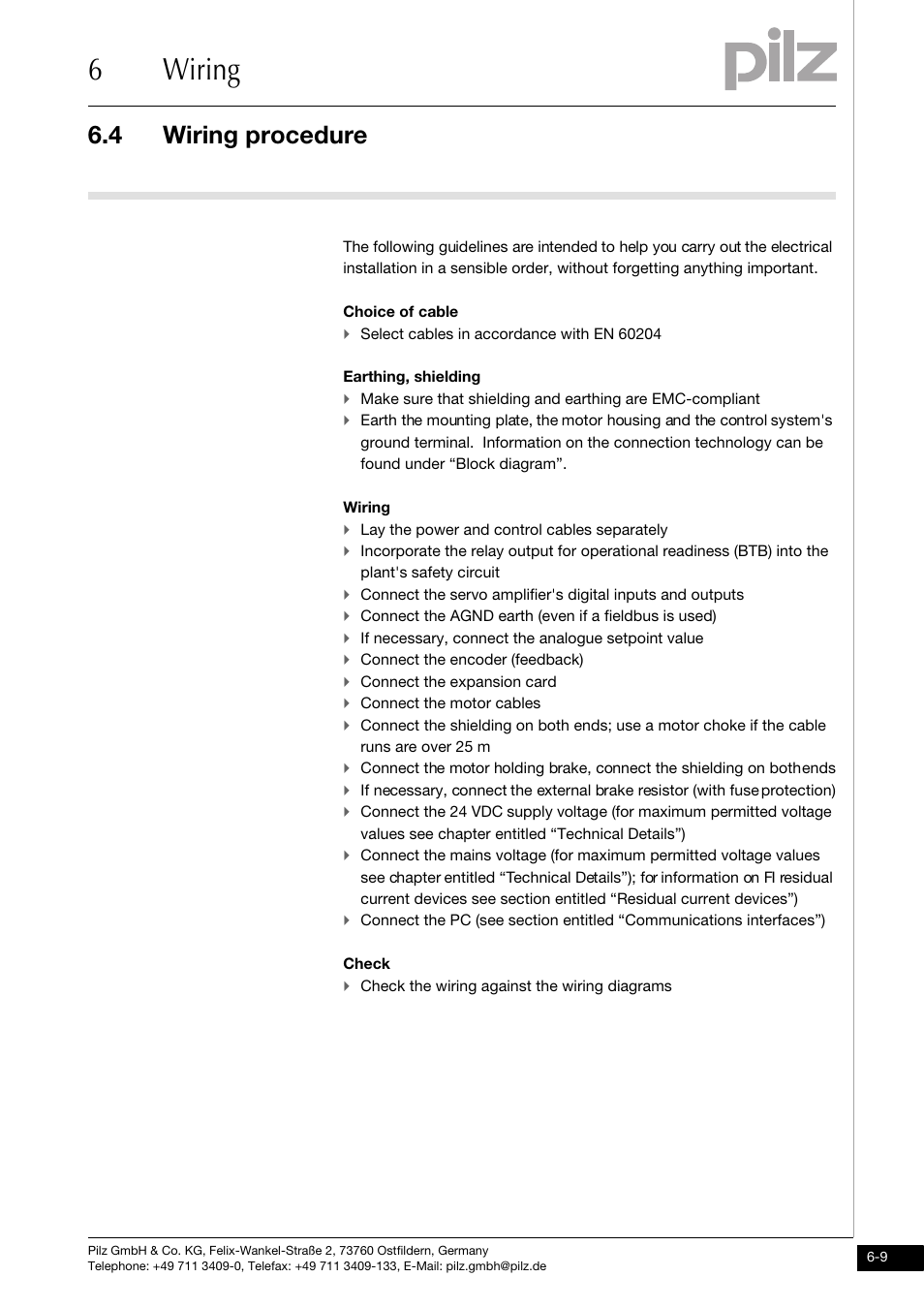 Wiring procedure, 6wiring, 4 wiring procedure | Pilz PMCtendo DD5.03/000/0/0/0/110-230VAC User Manual | Page 99 / 209