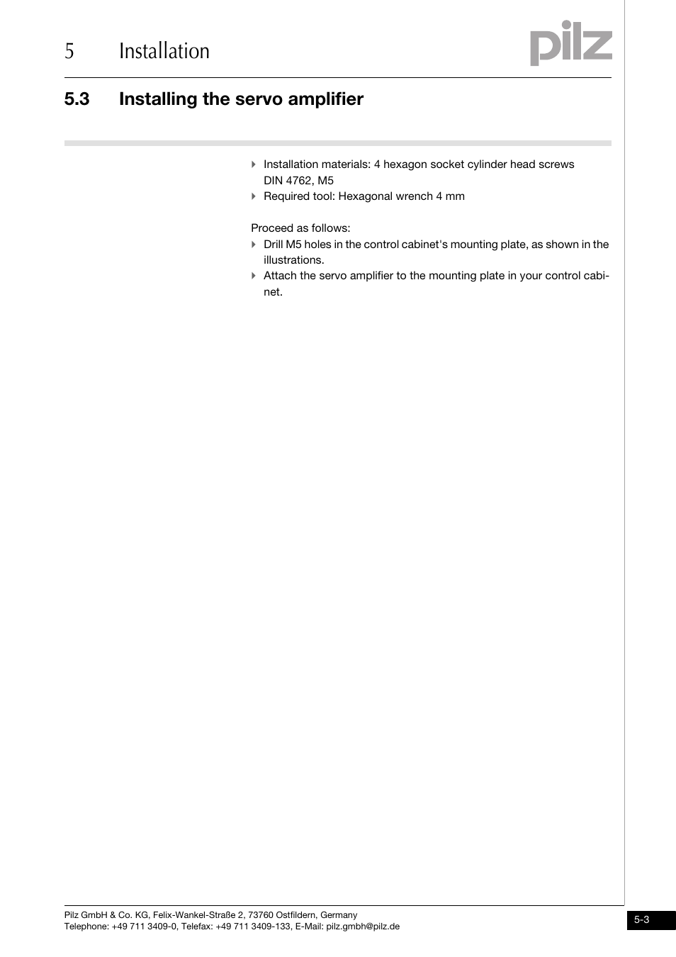 Installing the servo amplifier, 5installation, 3 installing the servo amplifier | Pilz PMCprotego D.72/000/0/0/2/208-480VAC User Manual | Page 103 / 209