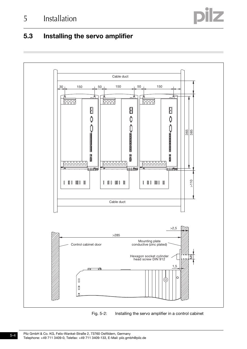 5installation, 3 installing the servo amplifier | Pilz PMCprotego D.72/000/0/0/2/208-480VAC User Manual | Page 104 / 209