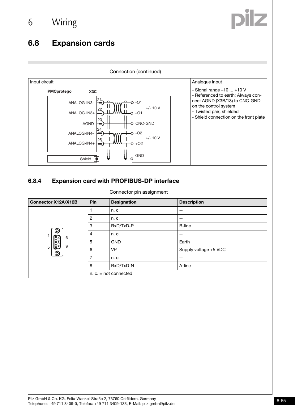 4 expansion card with profibus-dp interface, 6wiring, 8 expansion cards | Pilz PMCprotego D.72/000/0/0/2/208-480VAC User Manual | Page 173 / 209