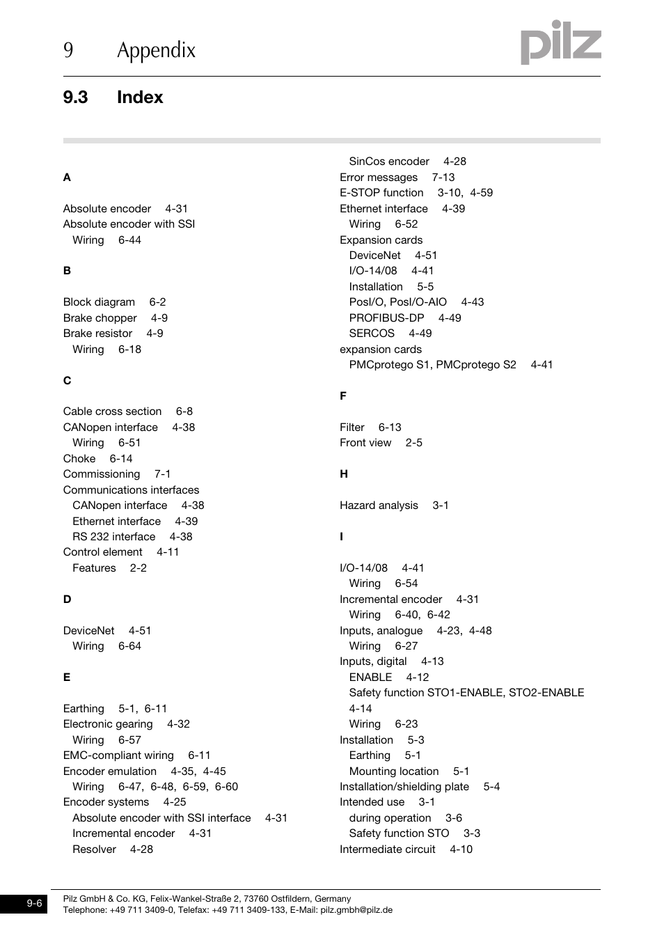 Index, 9appendix, 3 index | Pilz PMCprotego D.72/000/0/0/2/208-480VAC User Manual | Page 206 / 209