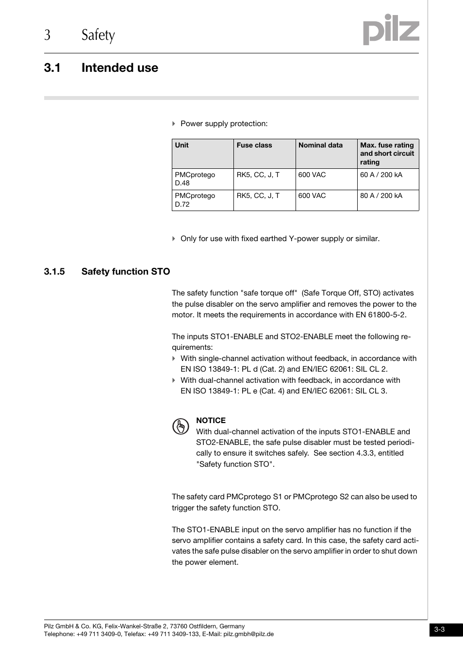 5 safety function sto, 3safety, 1 intended use | Pilz PMCprotego D.72/000/0/0/2/208-480VAC User Manual | Page 25 / 209