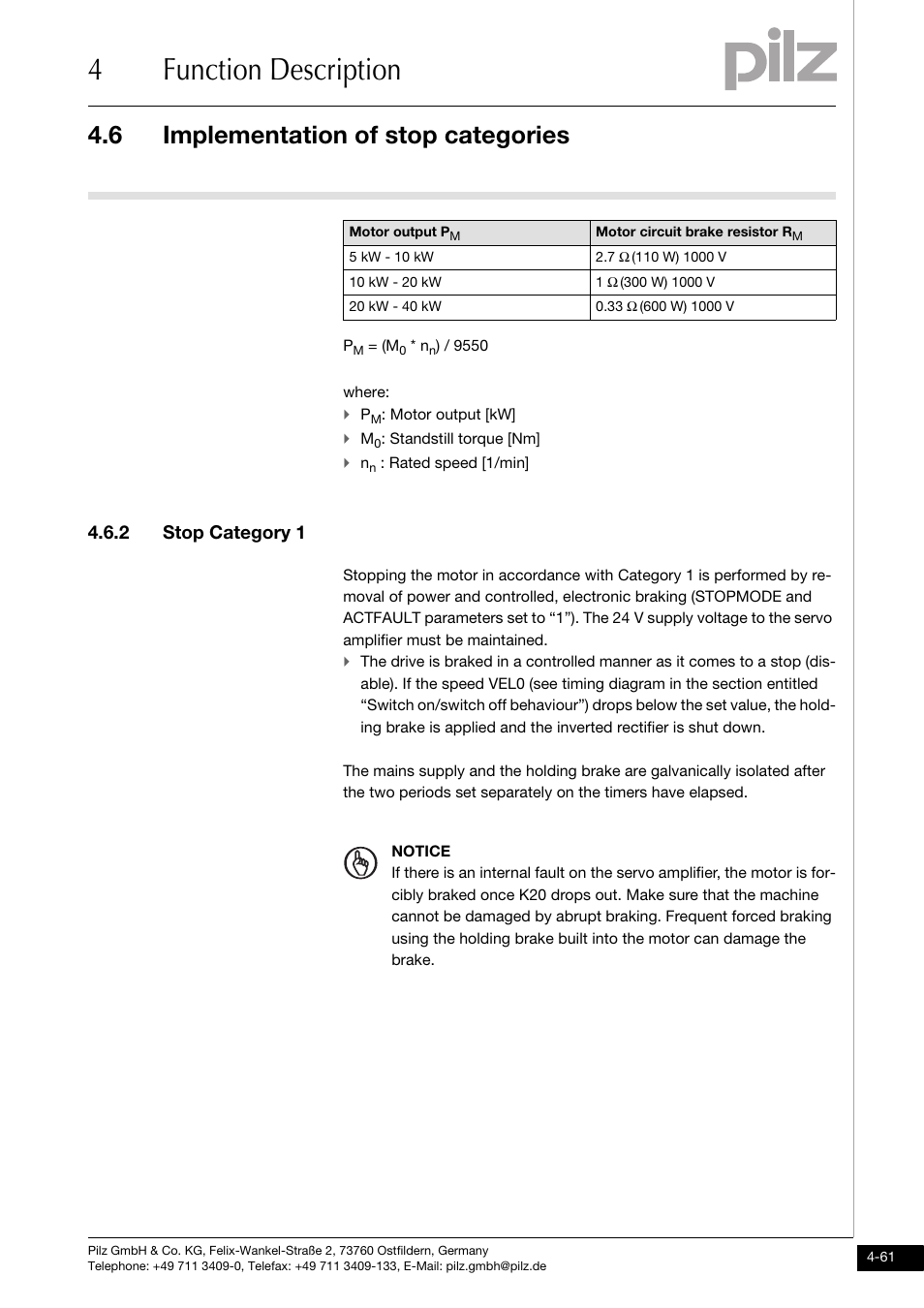 2 stop category 1, 4function description, 6 implementation of stop categories | Pilz PMCprotego D.72/000/0/0/2/208-480VAC User Manual | Page 95 / 209